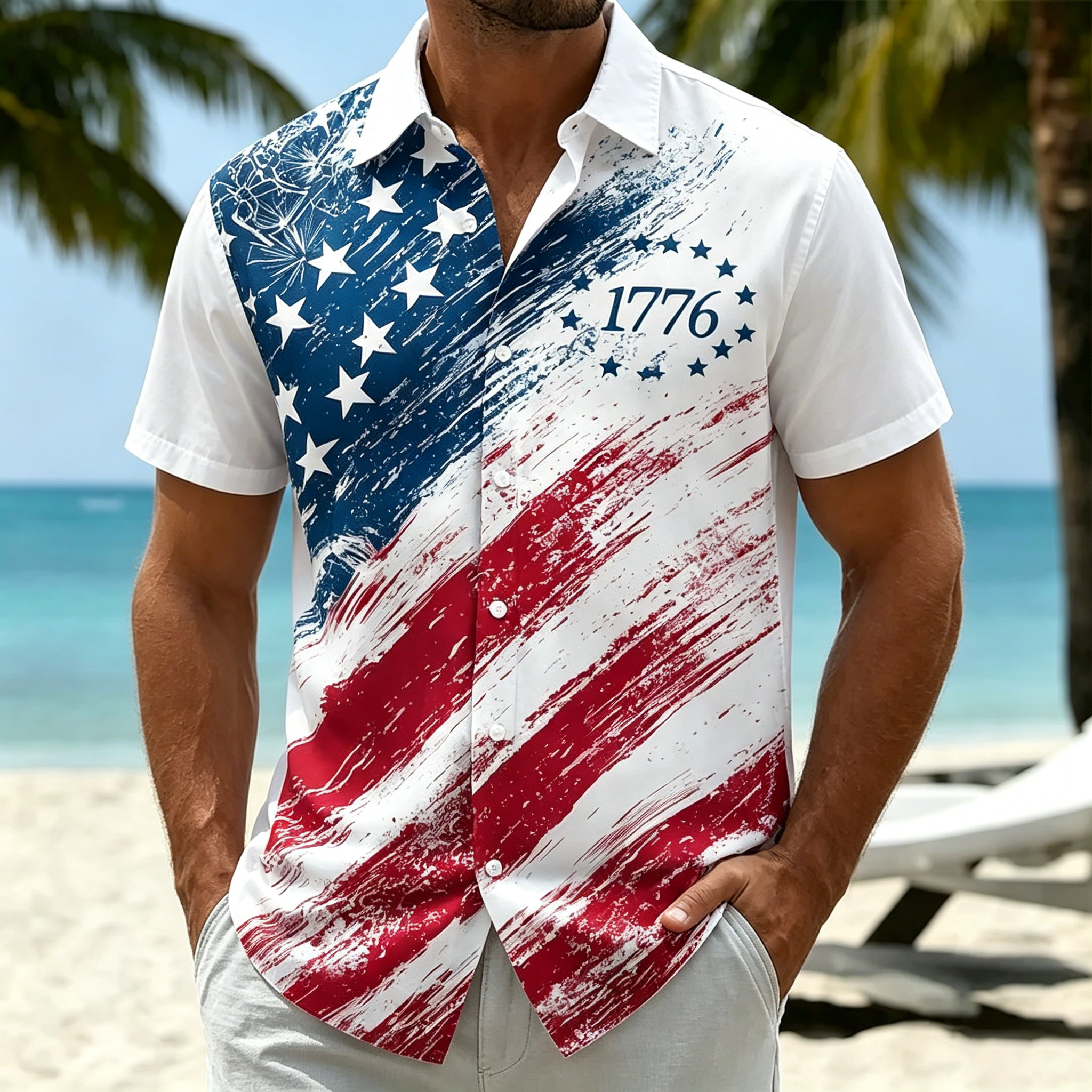 Patriotic Flag Graphic Short Sleeve Tee, Classic Printed Top for Daily & Holiday Wea