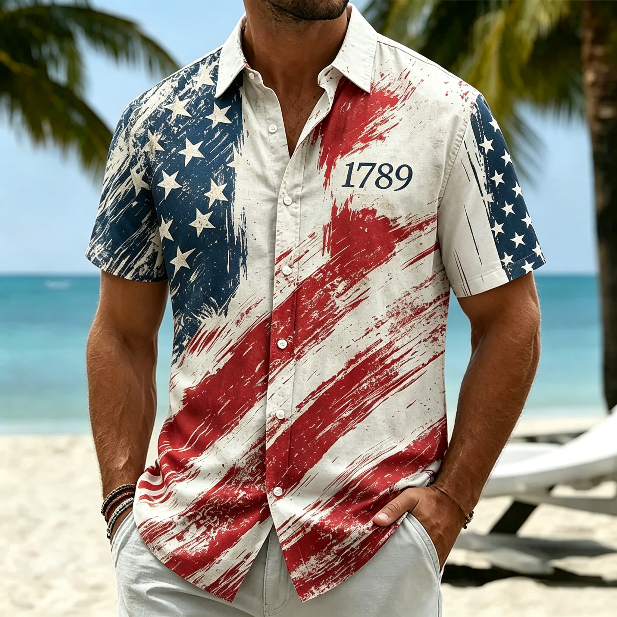 Patriotic Flag Graphic Short Sleeve Tee, Classic Printed Top for Daily & Holiday Wea
