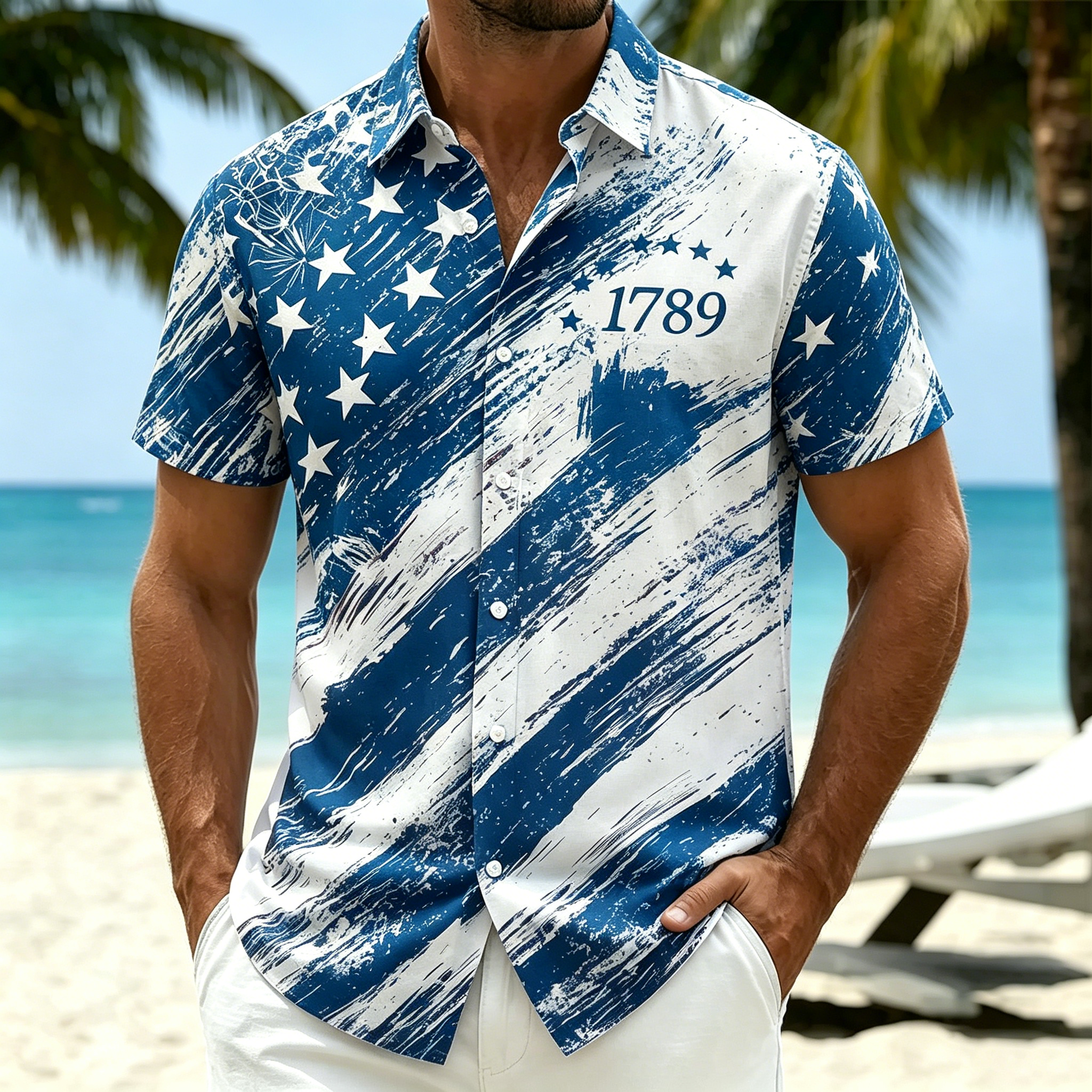 Patriotic Flag Graphic Short Sleeve Tee, Classic Printed Top for Daily & Holiday Wea