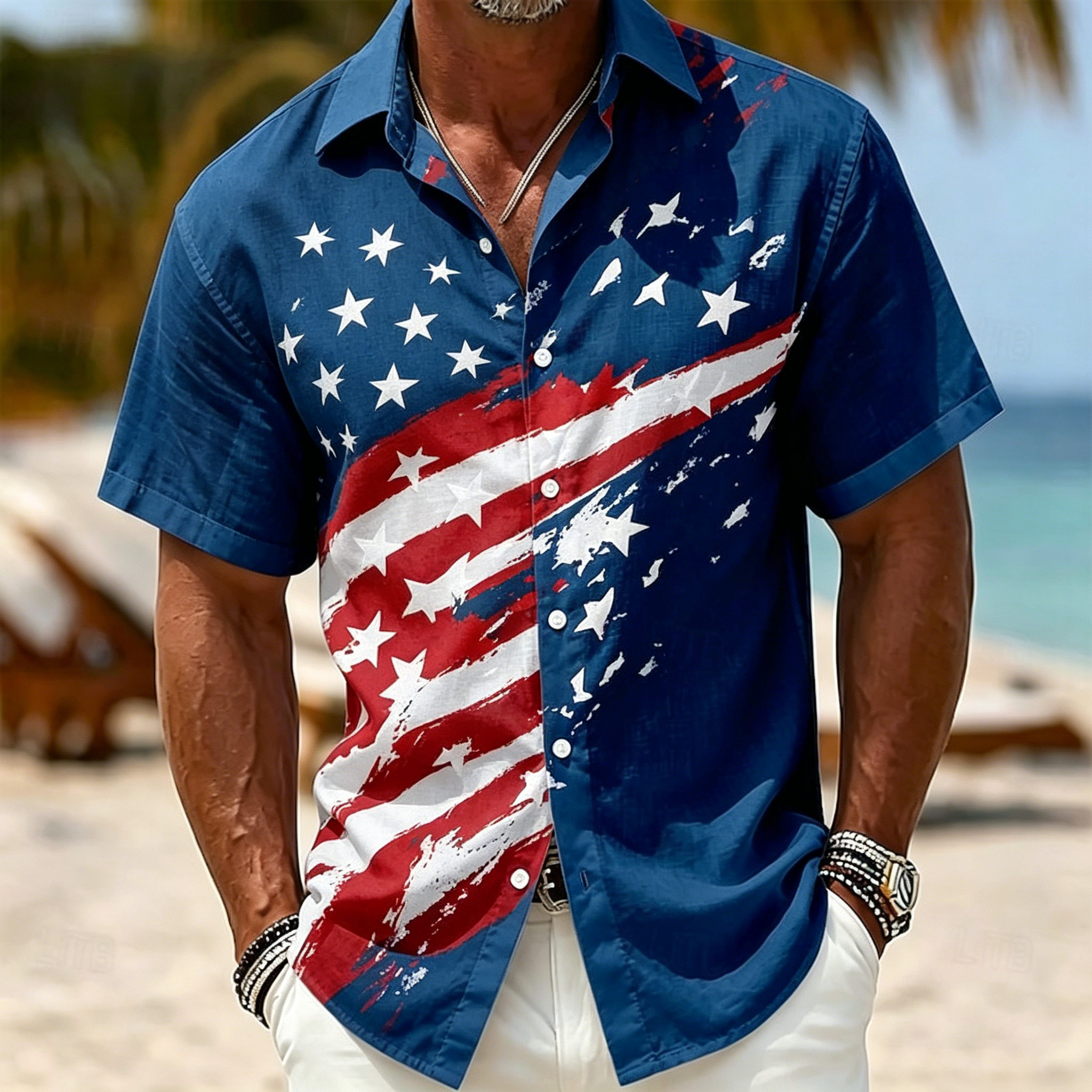 Breathable Casual Flag Print Shirt, Perfect for Summer Outdoor Gatherings