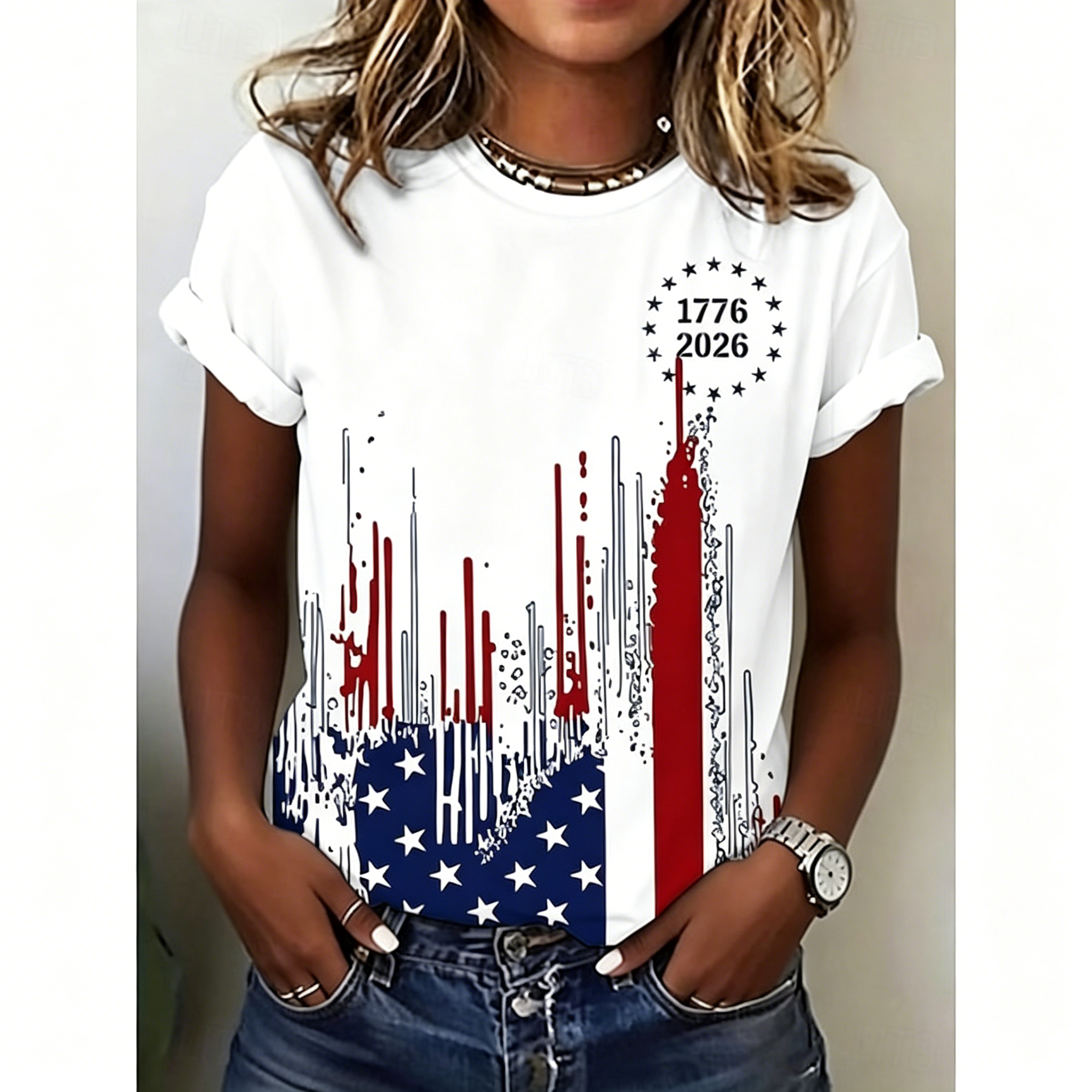 Versatile Crew Neck Patriotic T-Shirt, From Casual Days to Holiday Events