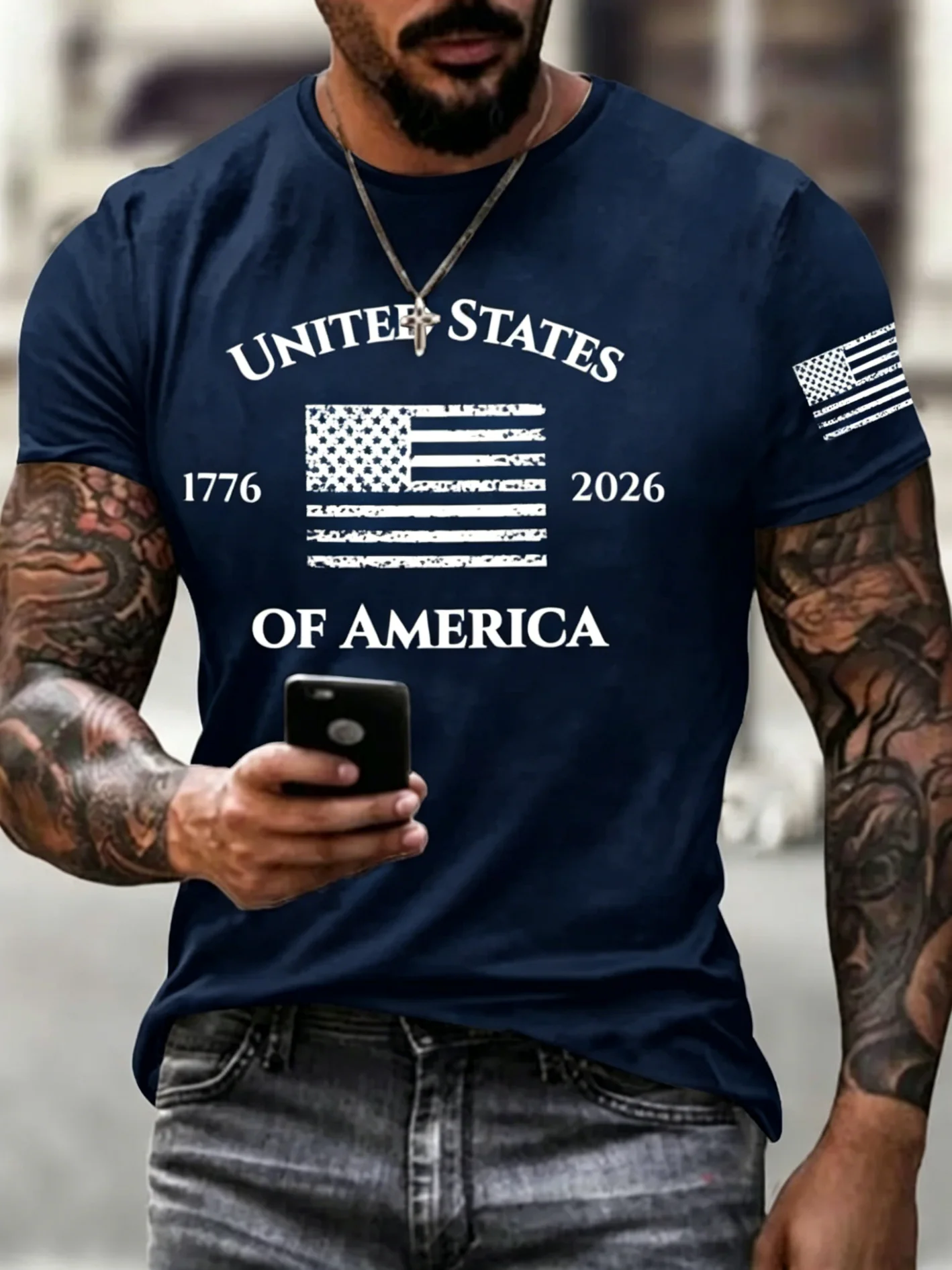 Men's America 250Th Anniversary 1776-2026 USA Flag Vintage Print T-Shirt