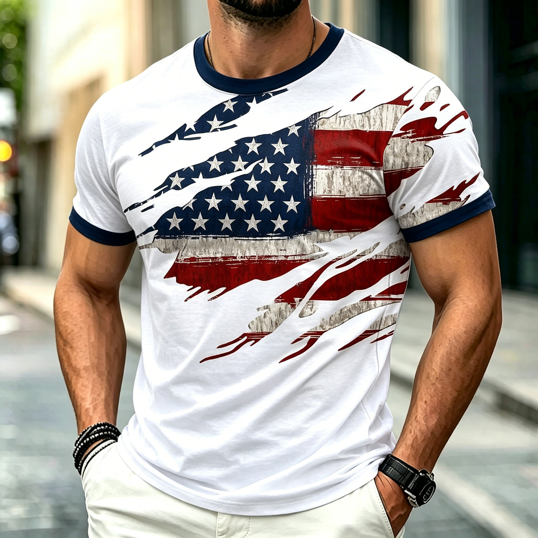 Patriotic American Flag Graphic Tee - Casual Summer Short Sleeve Shirt