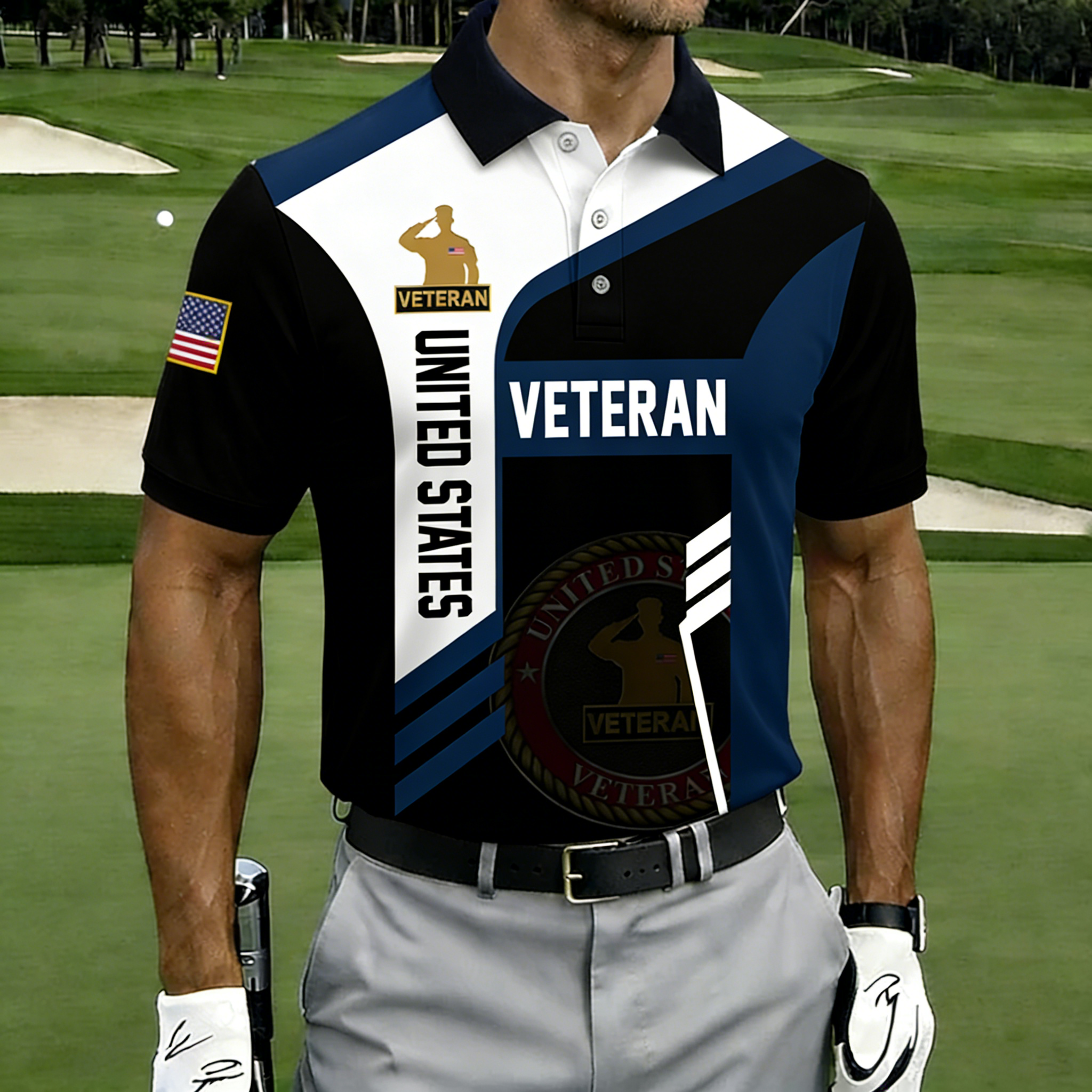 Men's Patriotic United States Veteran Commemorative Golf Polo Shirt-Multiple Color Options