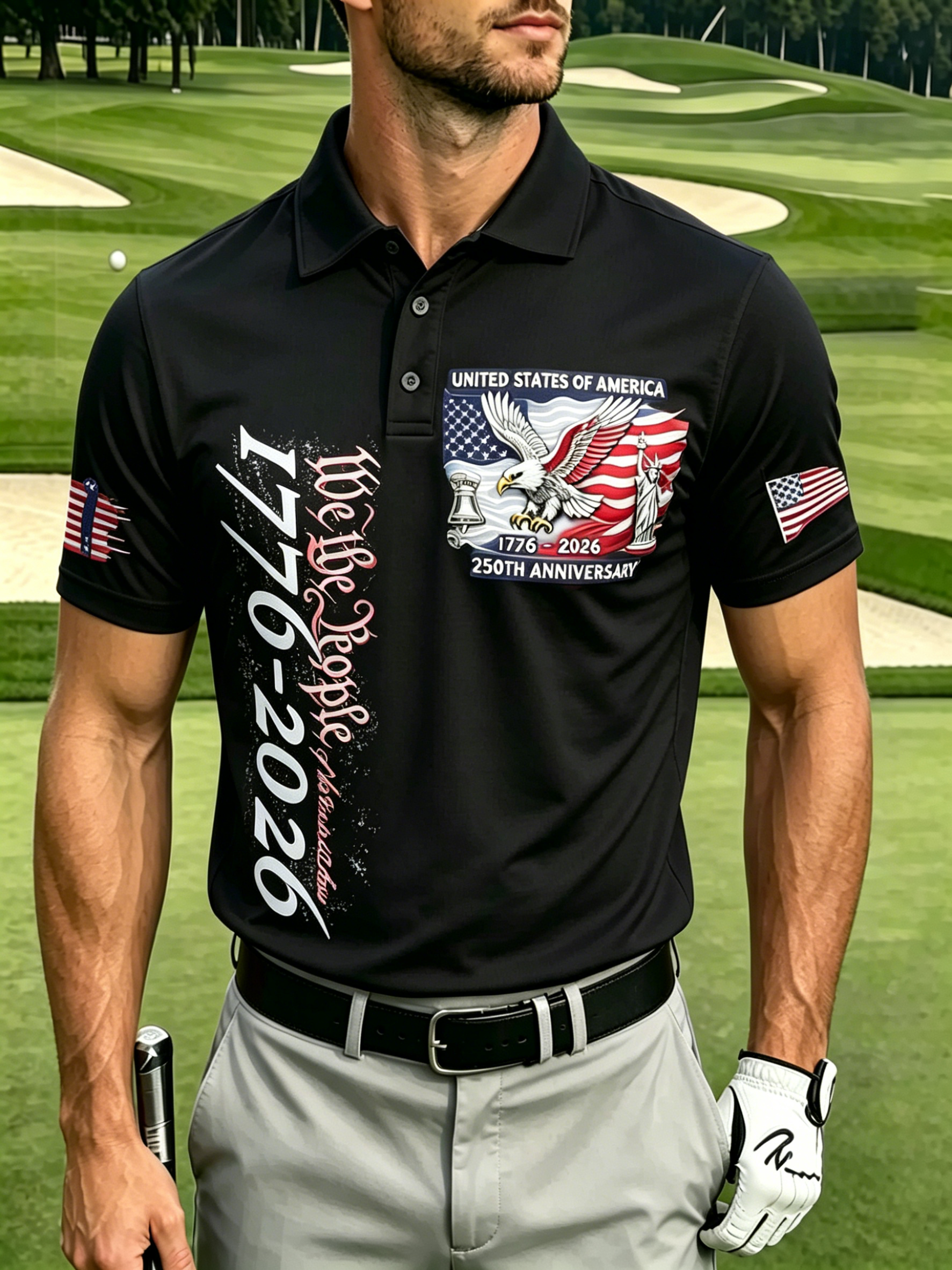 Dual USA Flag Sleeve Patch Quick Dry Breathable Athletic Short Sleeve Top