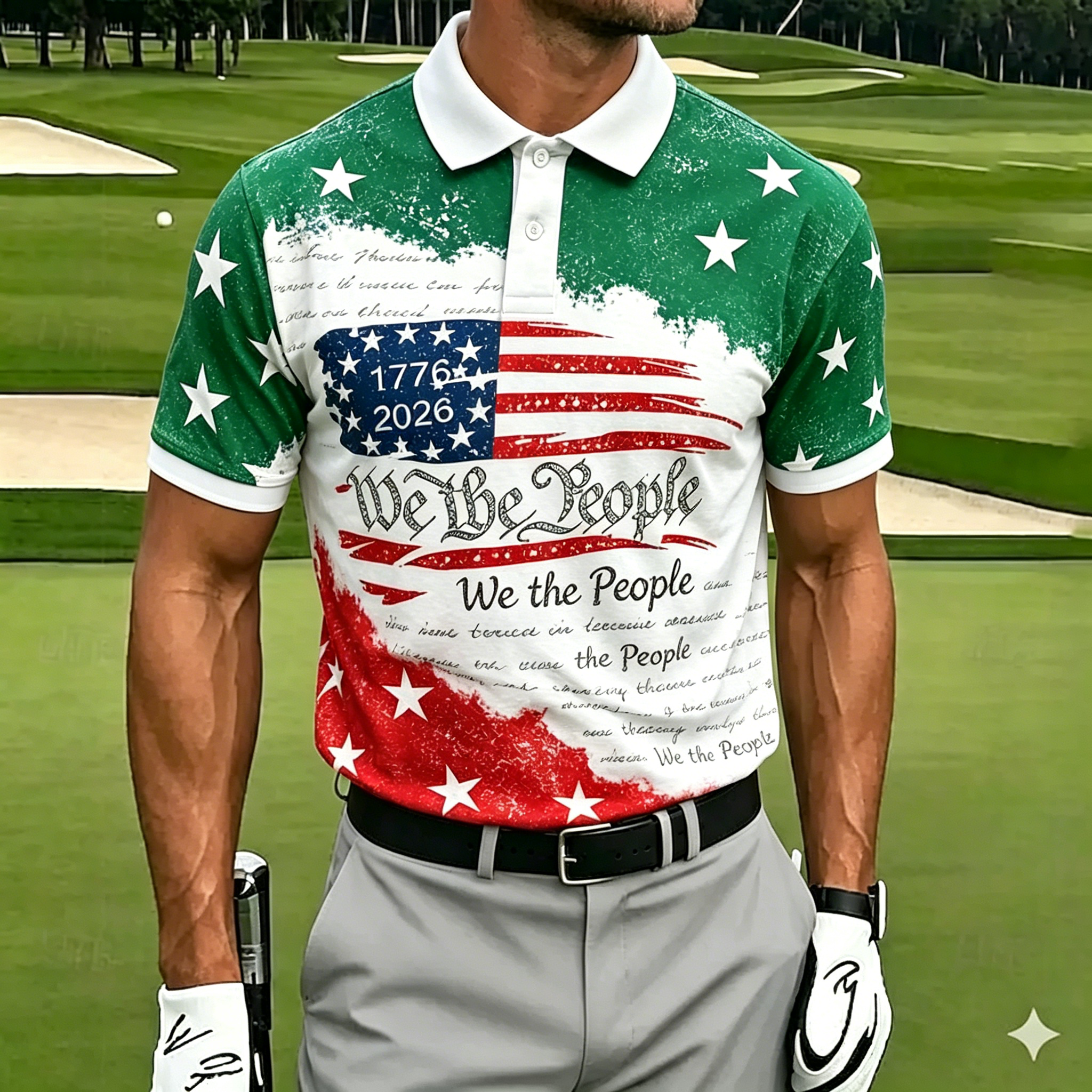 Retro Brushstroke USA Flag We The People Breathable Outdoor Sports Polo Shirt