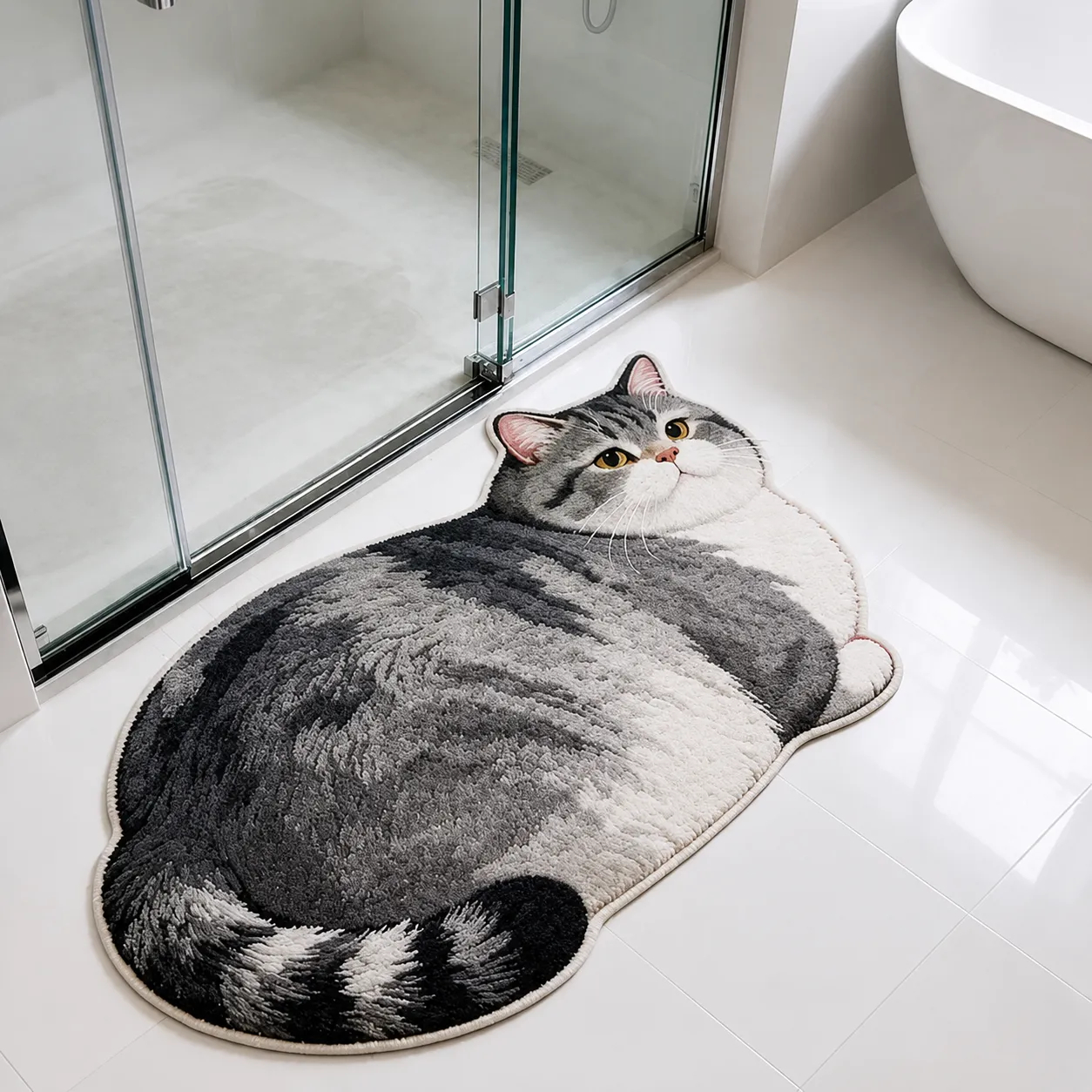 Gray Tabby Cat pet-shaped quick-dry diatomaceous floor mat