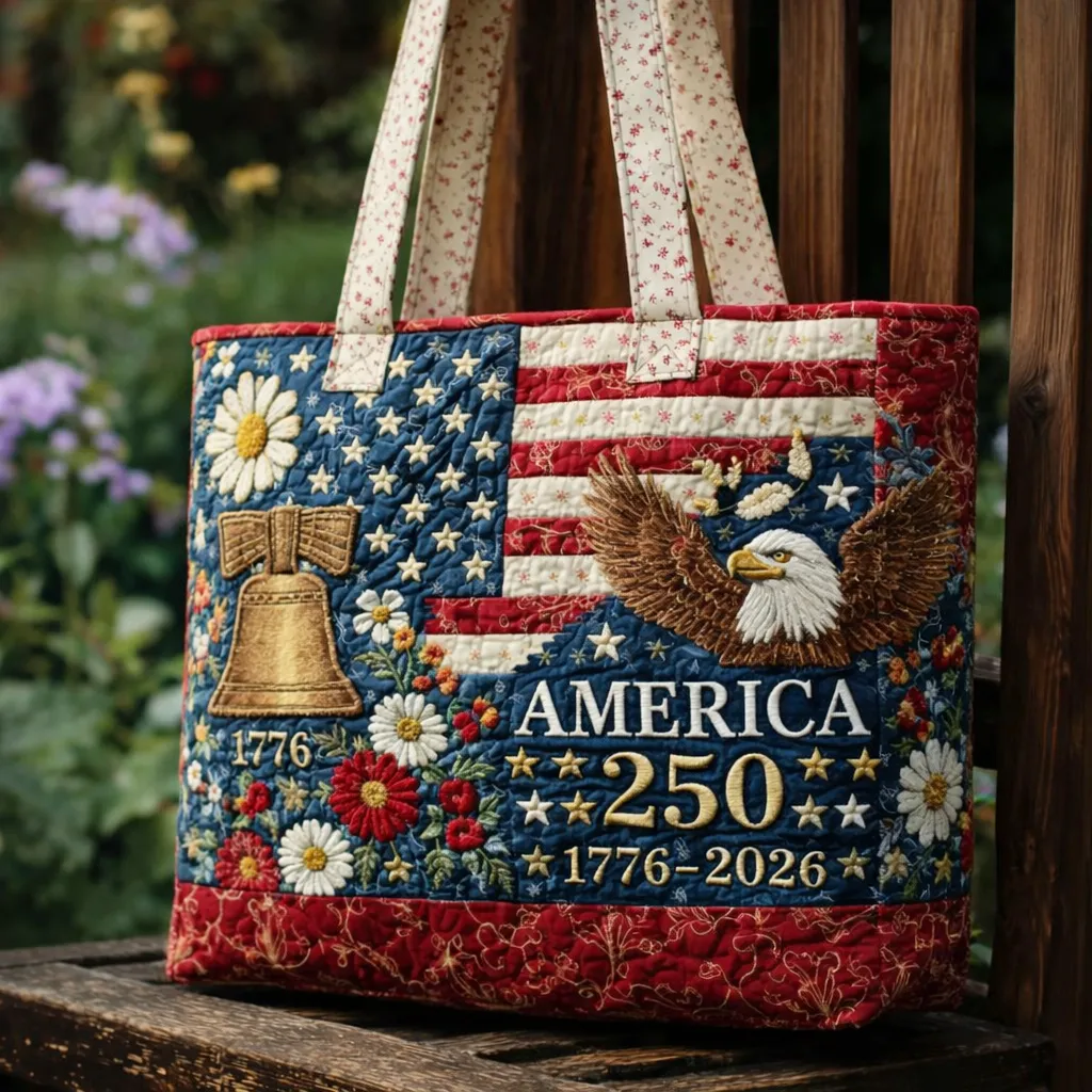 Patriotic Eagle Liberty Bell America 250 Quilted Tote Bag GFTOTP