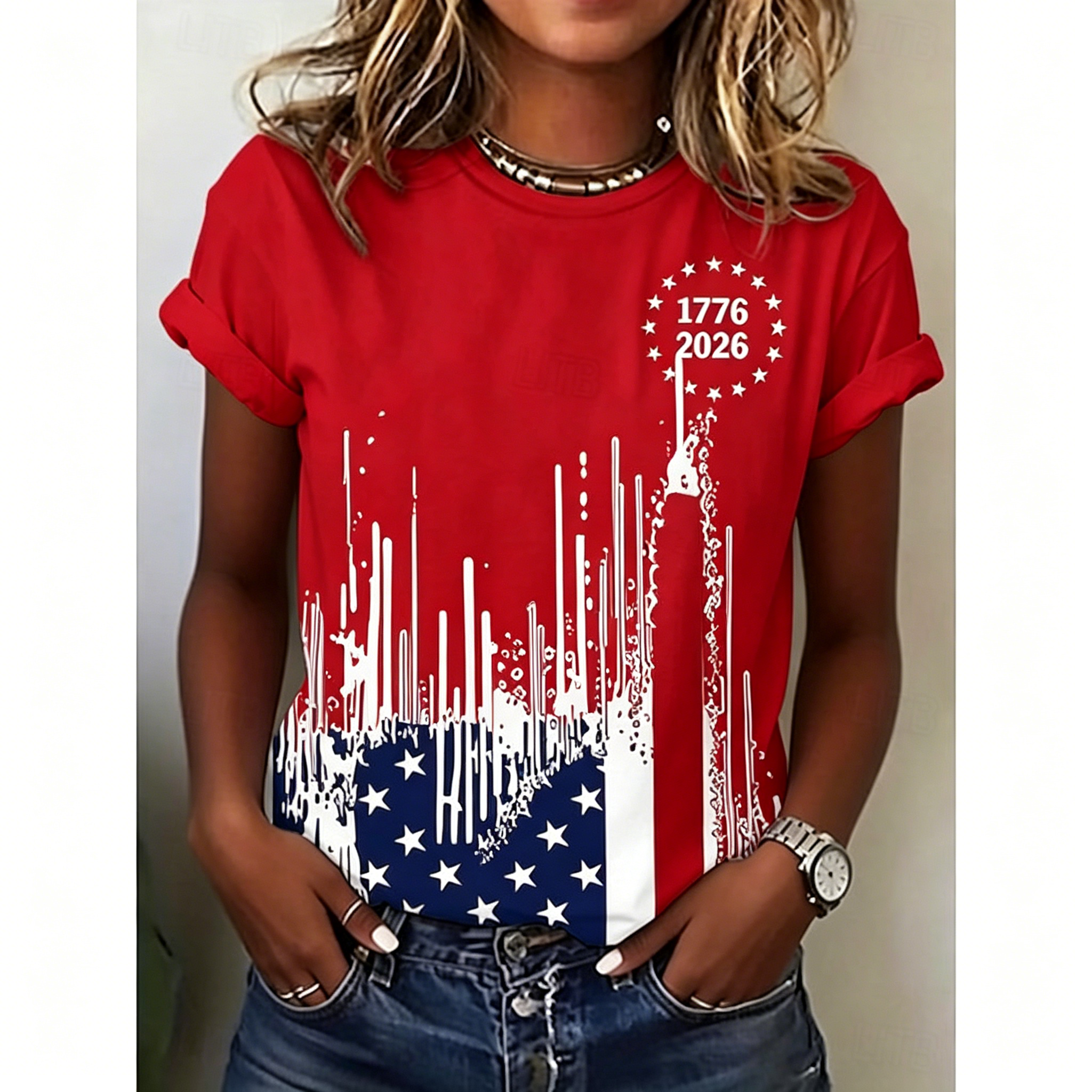 Versatile Crew Neck Patriotic T-Shirt, From Casual Days to Holiday Events