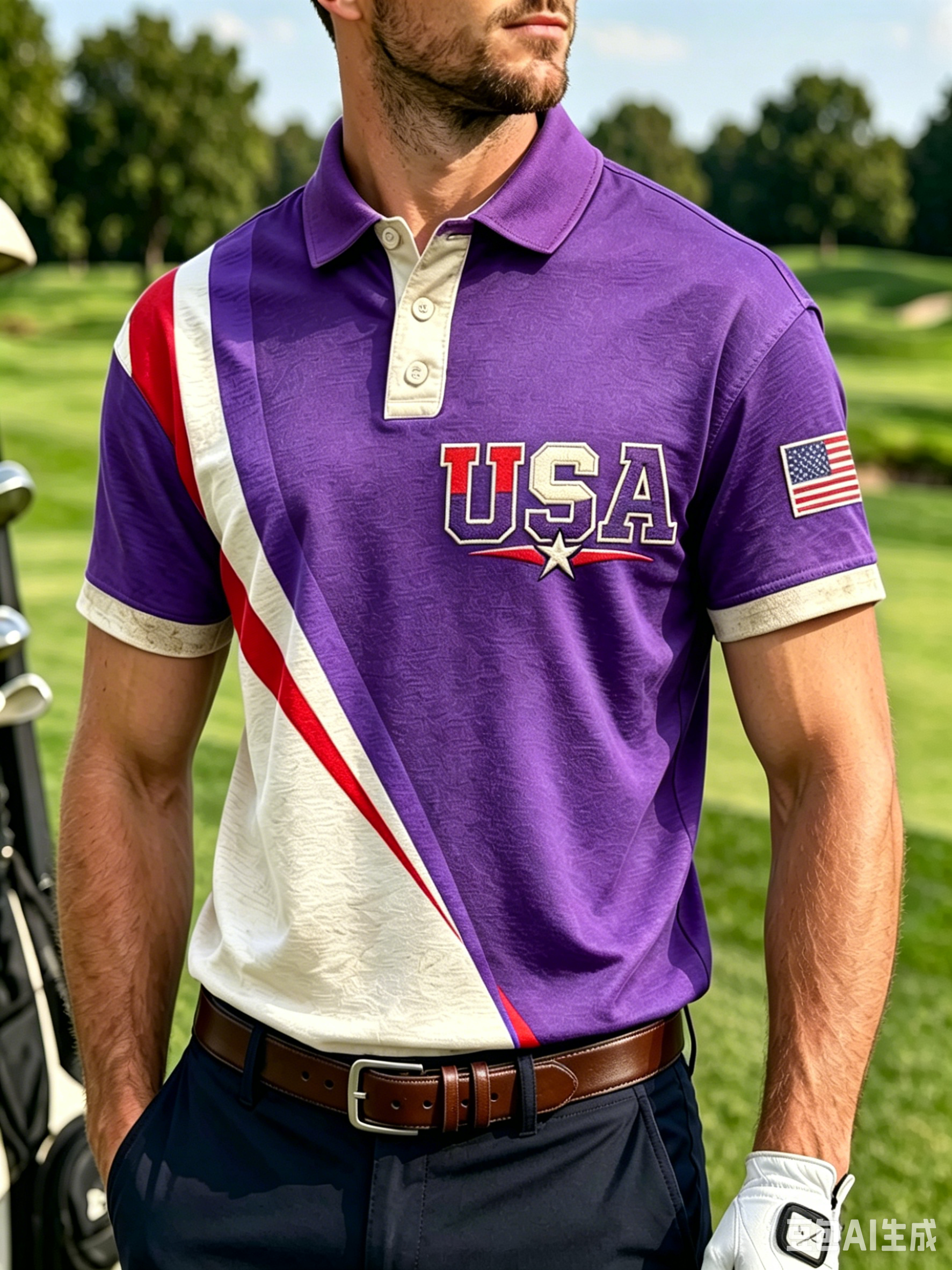 Men Fashion Spliced USA Flag Short Sleeve Quick Dry Athletic Golf Polo Shirt