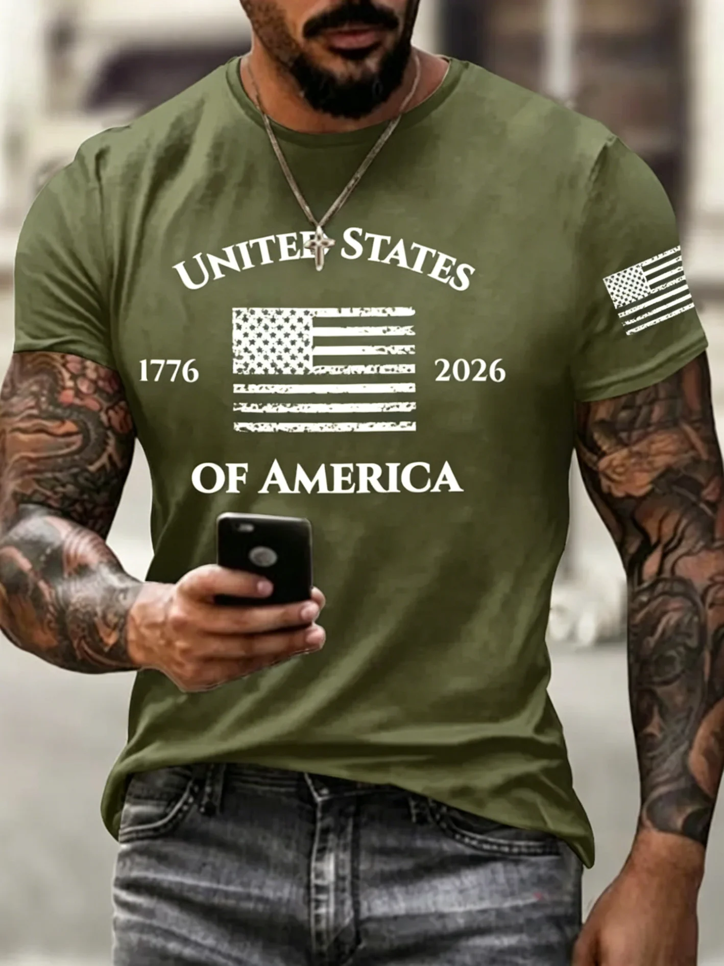 Men's America 250Th Anniversary 1776-2026 USA Flag Vintage Print T-Shirt
