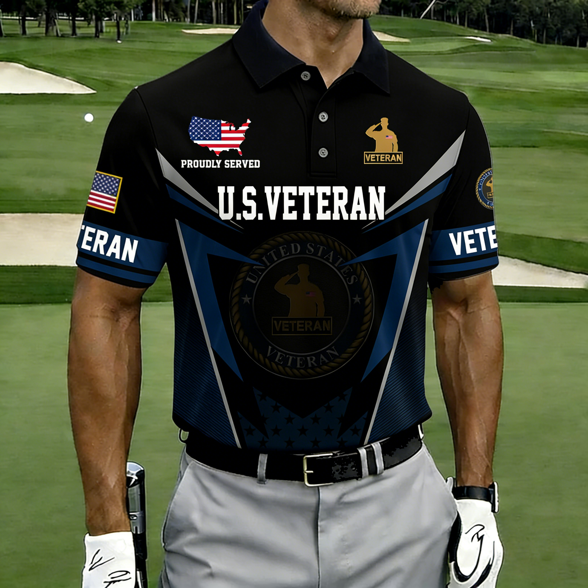 [Copy]Men's Patriotic United States Veteran Commemorative Golf Polo Shirt-Multiple Color Options