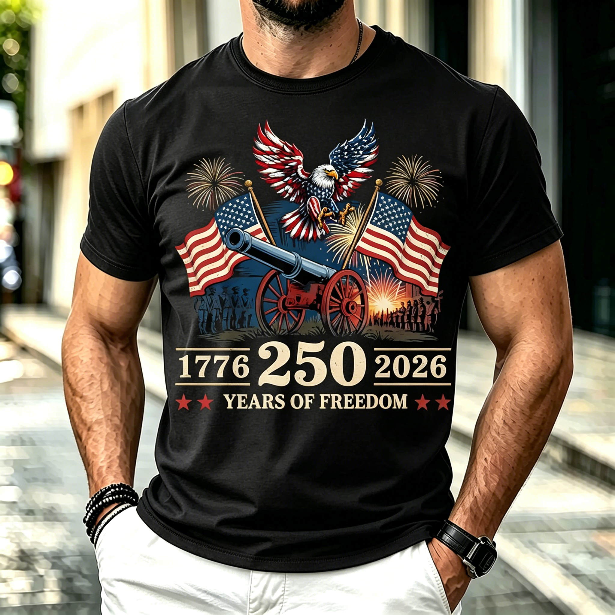USA 250th Anniversary Retro Eagle Patriotic Casual Short Sleeve Top