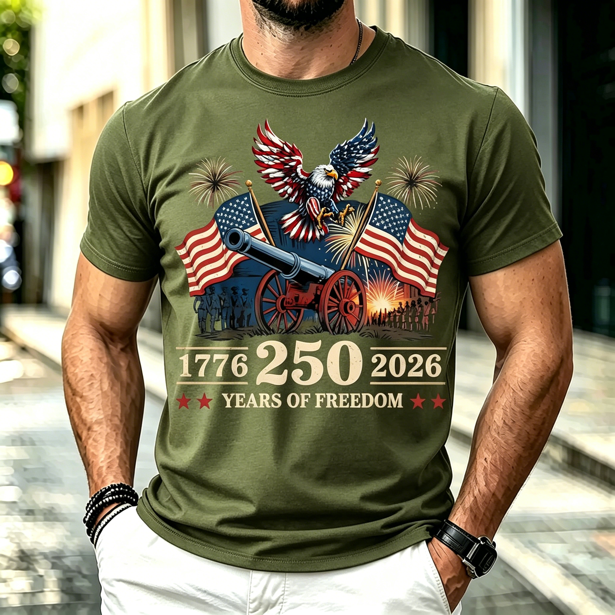 USA 250th Anniversary Retro Eagle Patriotic Casual Short Sleeve Top