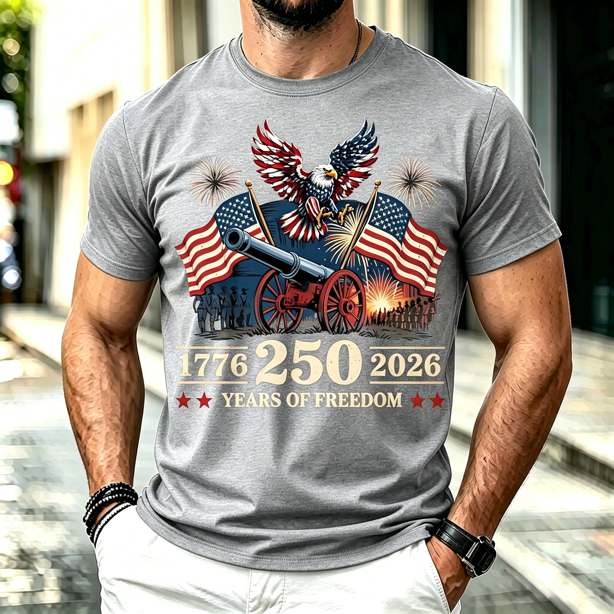 USA 250th Anniversary Retro Eagle Patriotic Casual Short Sleeve Top