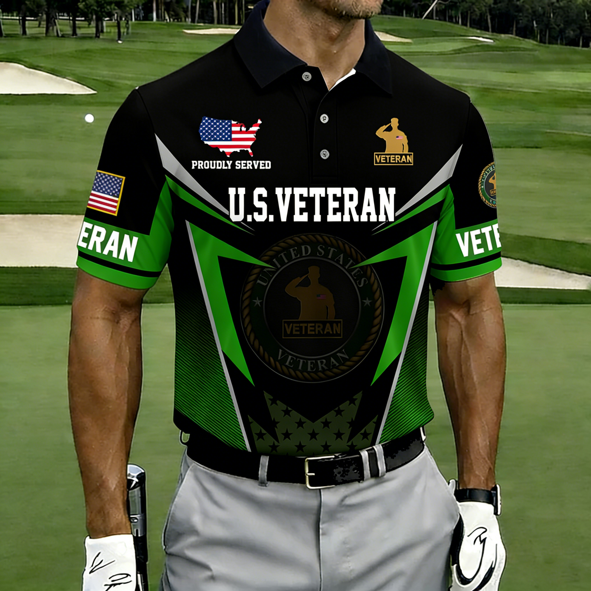 [Copy]Men's Patriotic United States Veteran Commemorative Golf Polo Shirt-Multiple Color Options