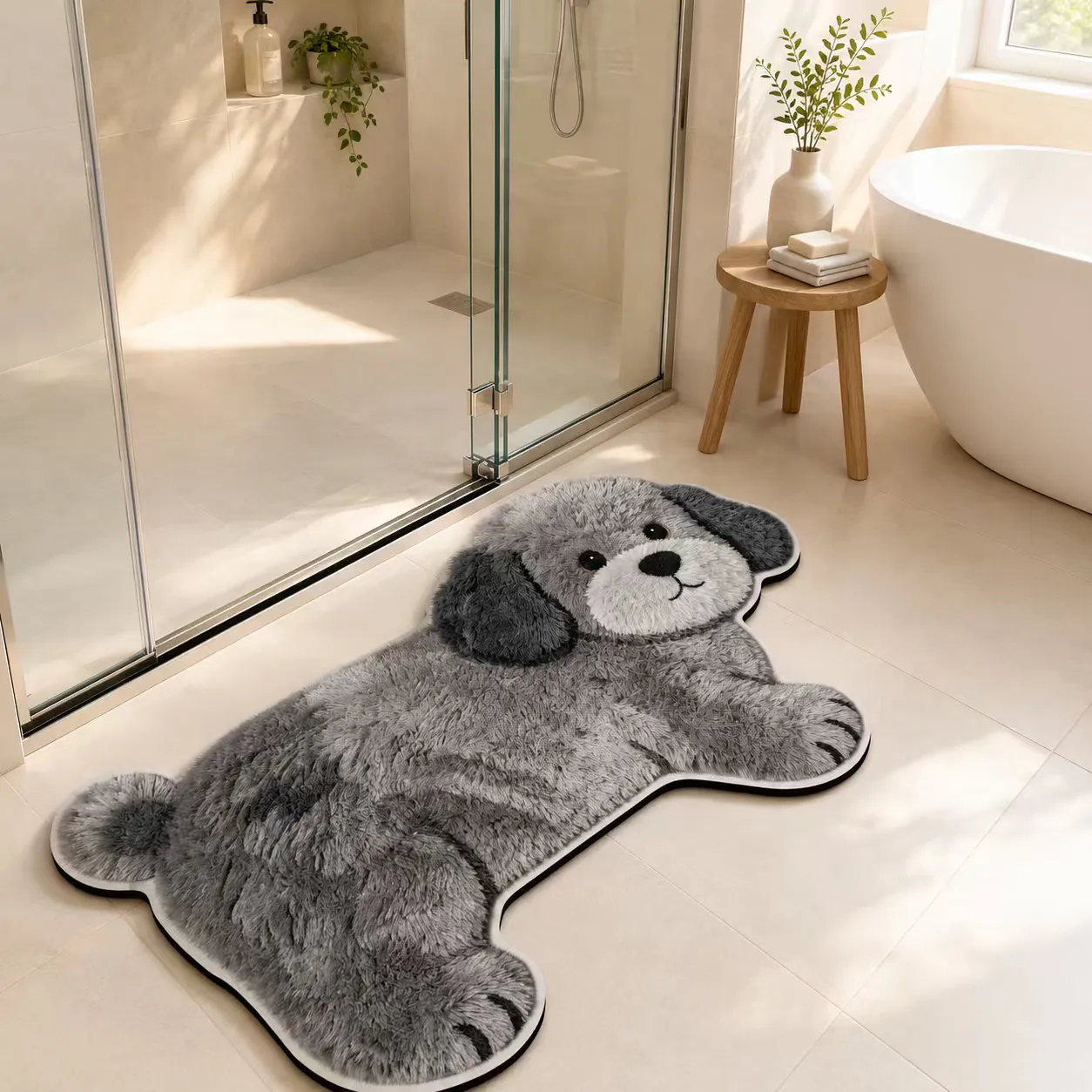 Gray Poodle pet-shaped quick-dry diatomaceous floor mat