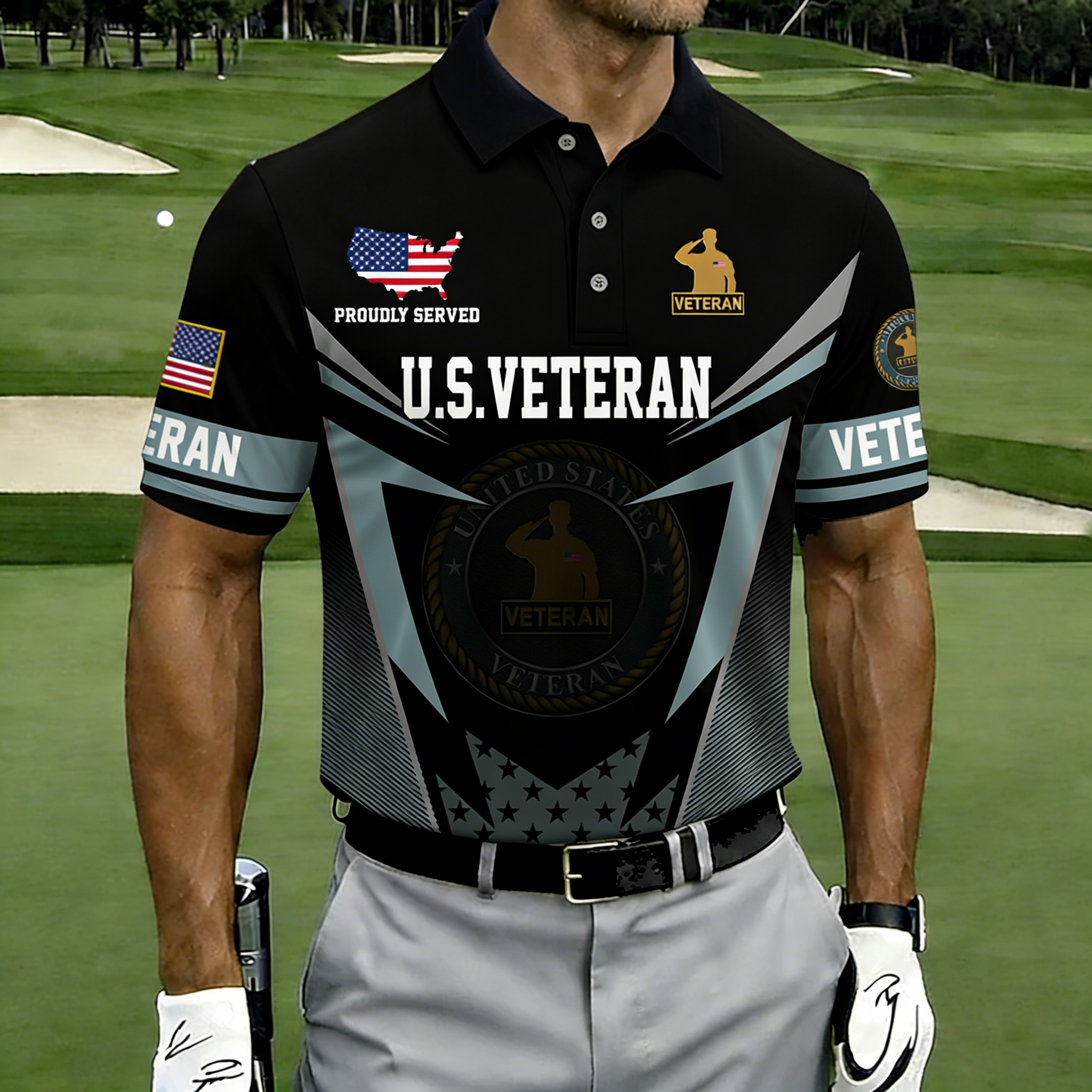 [Copy]Men's Patriotic United States Veteran Commemorative Golf Polo Shirt-Multiple Color Options