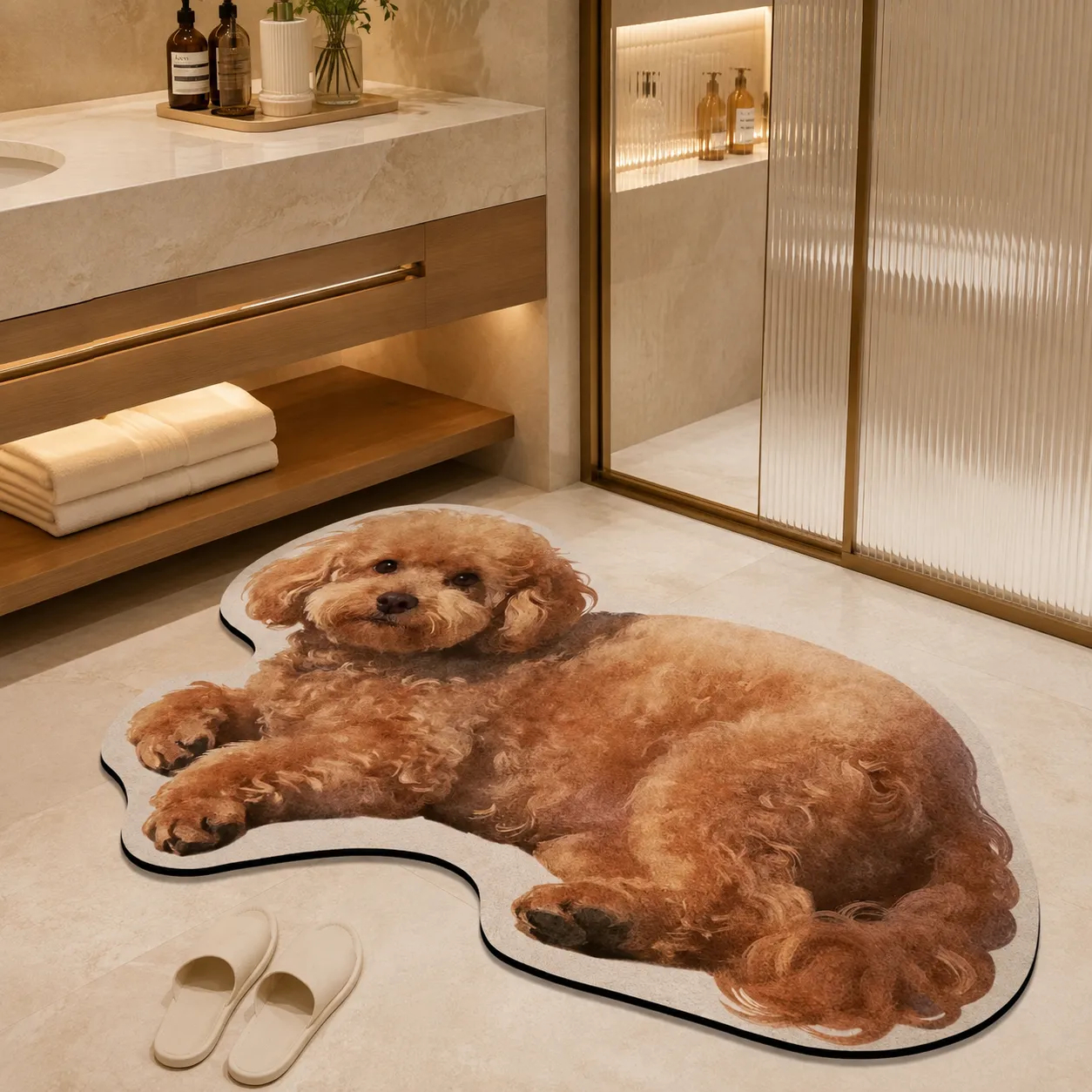 Apricot Poodle pet-shaped quick-dry diatomaceous floor mat