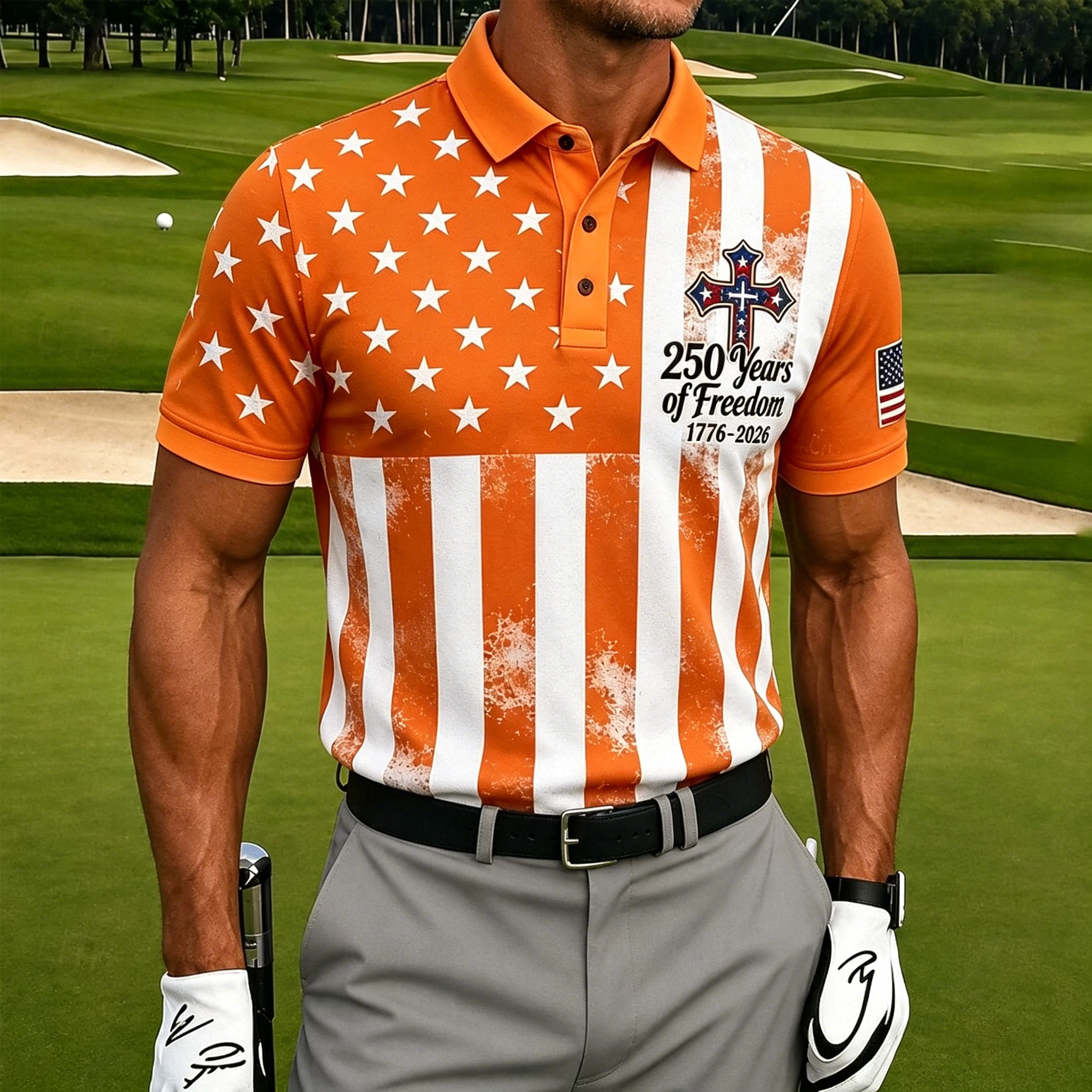 Men's Patriotic 250th Anniversary USA Flag Golf Polo – 1776–2026 Commemorative