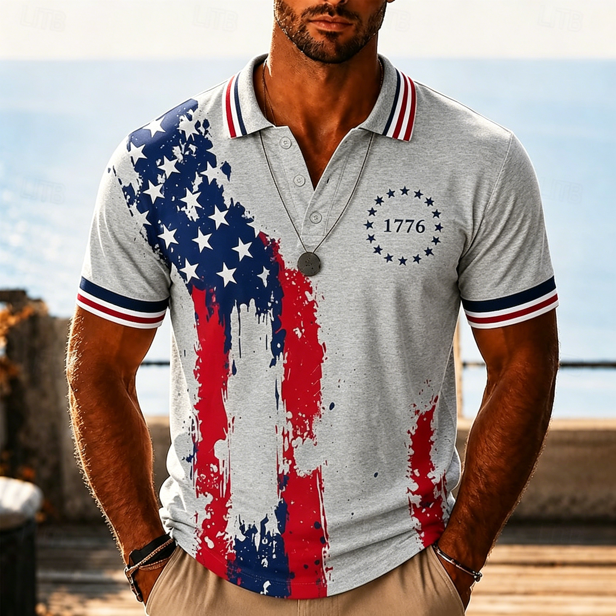Patriotic 1776 Themed Short Sleeve Polo Shirt For Summer Holiday