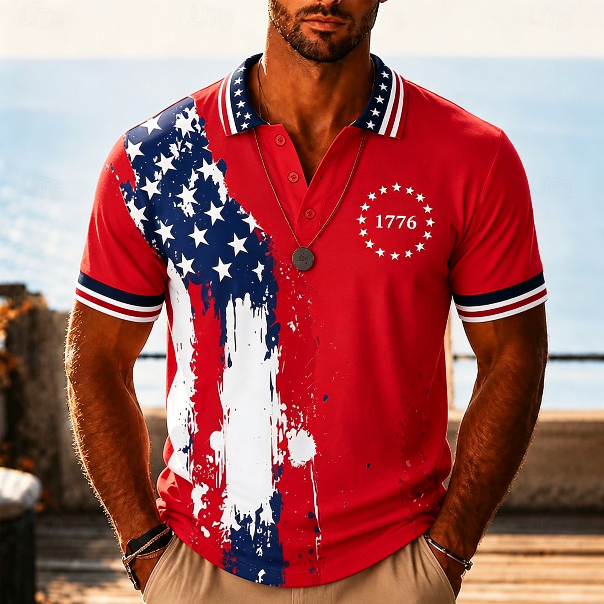 Patriotic 1776 Themed Short Sleeve Polo Shirt For Summer Holiday