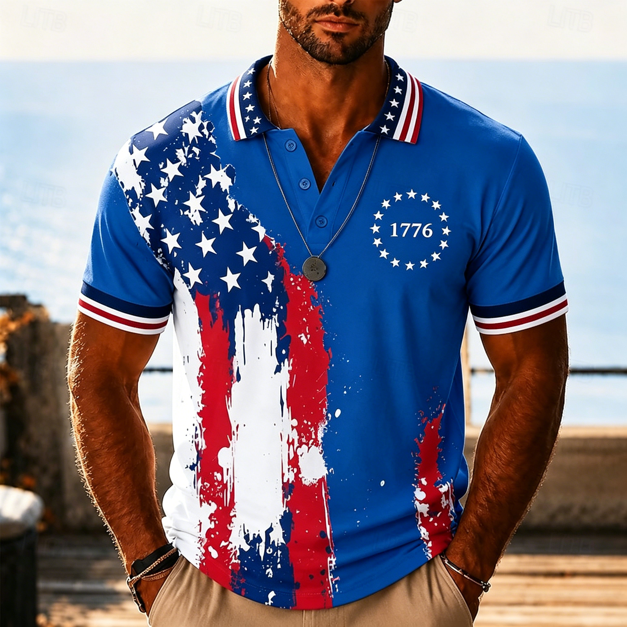 Patriotic 1776 Themed Short Sleeve Polo Shirt For Summer Holiday