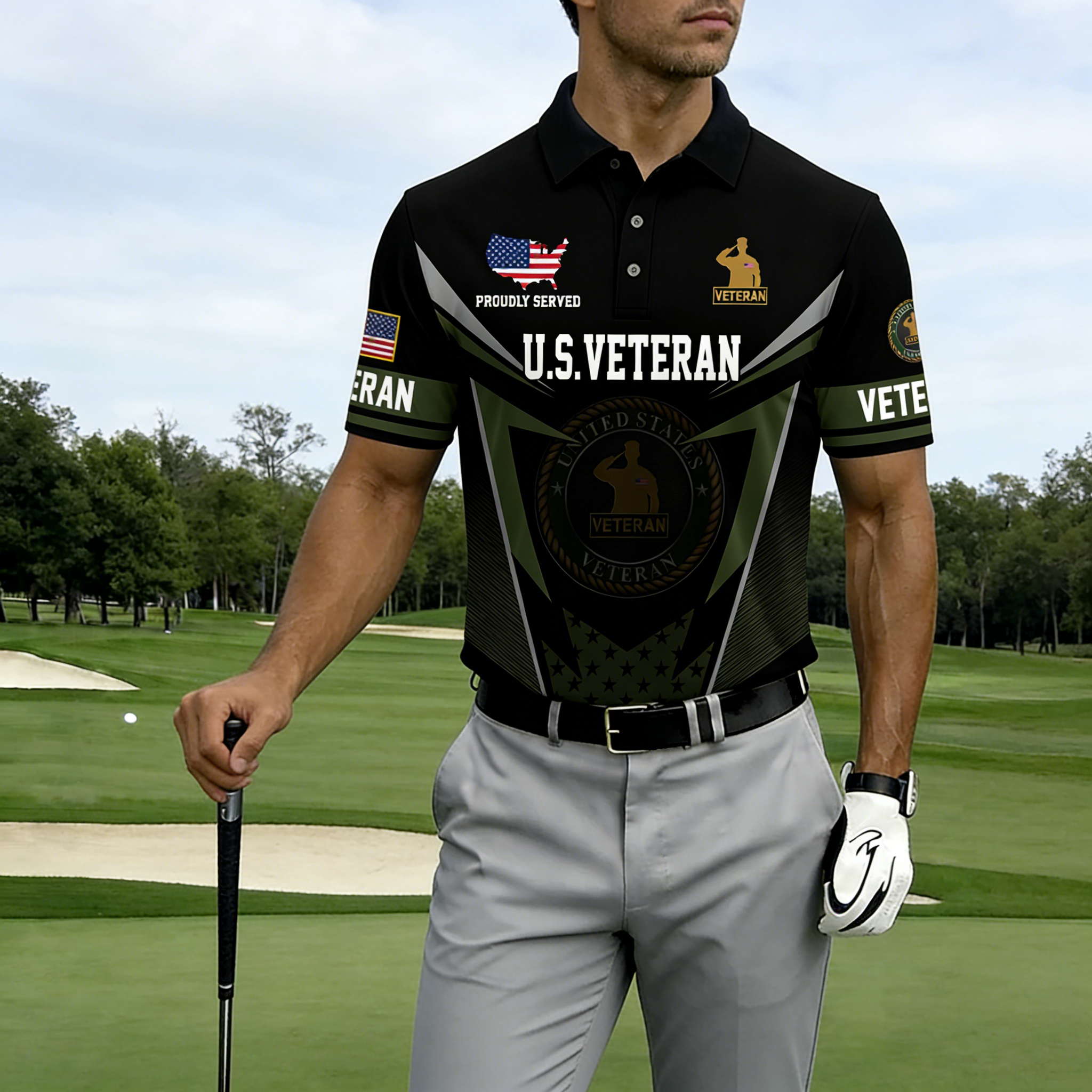 [Copy]Men's Patriotic United States Veteran Commemorative Golf Polo Shirt-Multiple Color Options
