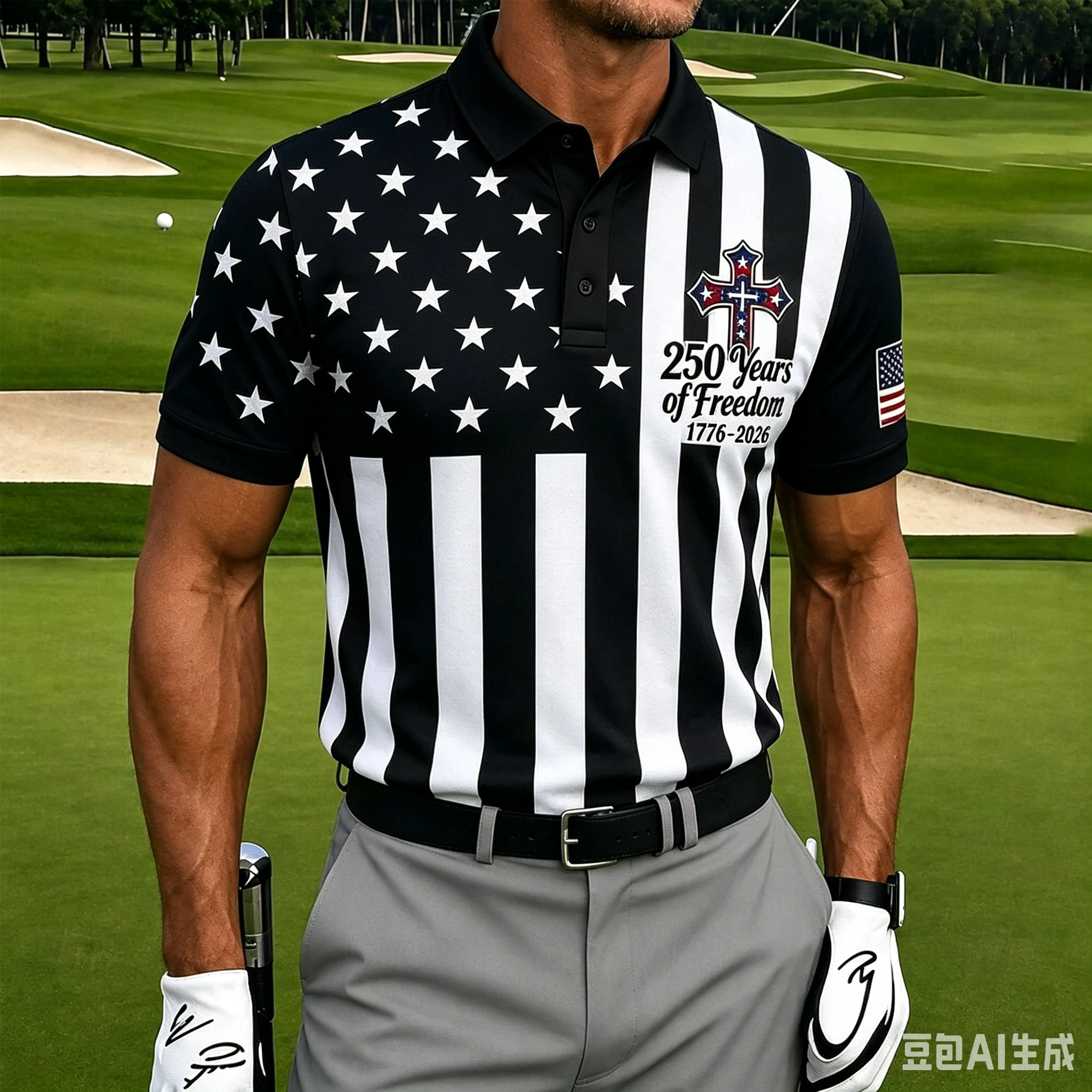 Men's Patriotic 250th Anniversary USA Flag Golf Polo – 1776–2026 Commemorative
