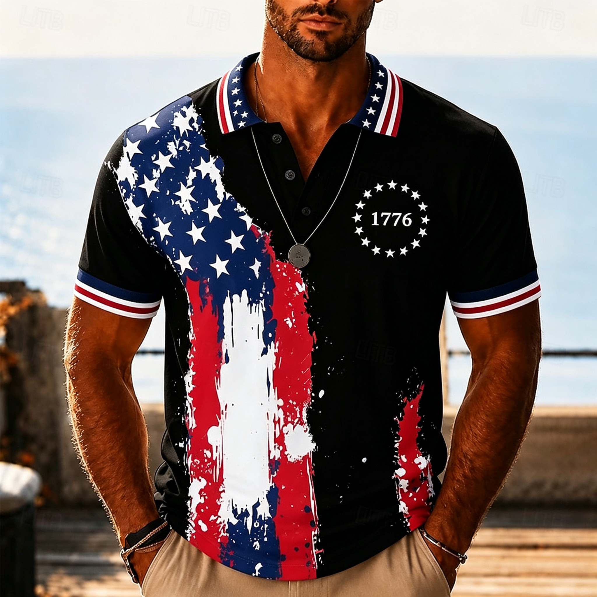 Patriotic 1776 Themed Short Sleeve Polo Shirt For Summer Holiday