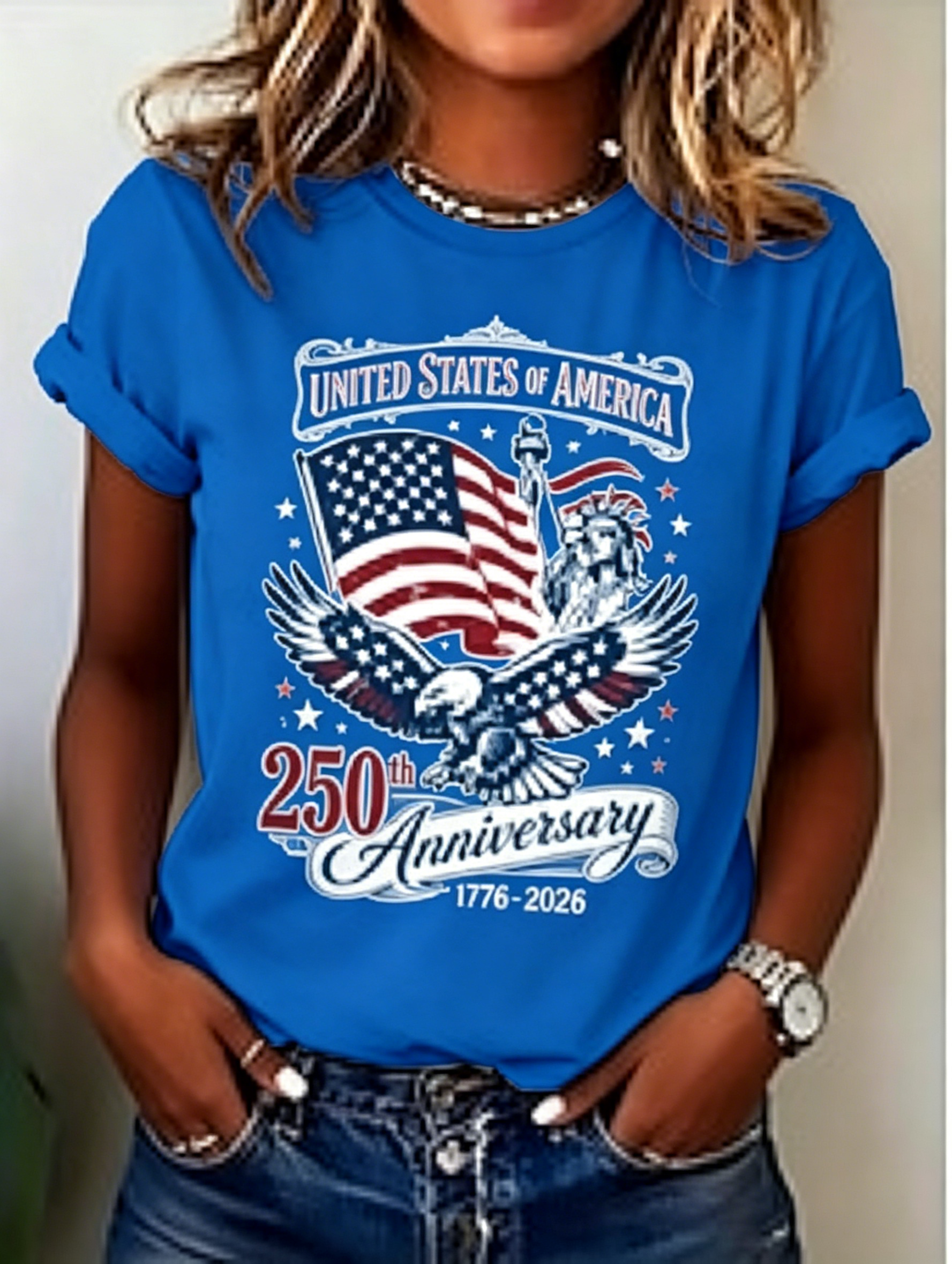Independence Day 250 Years Freedom Eagle Flag Women's Crew Neck Short Sleeve Top