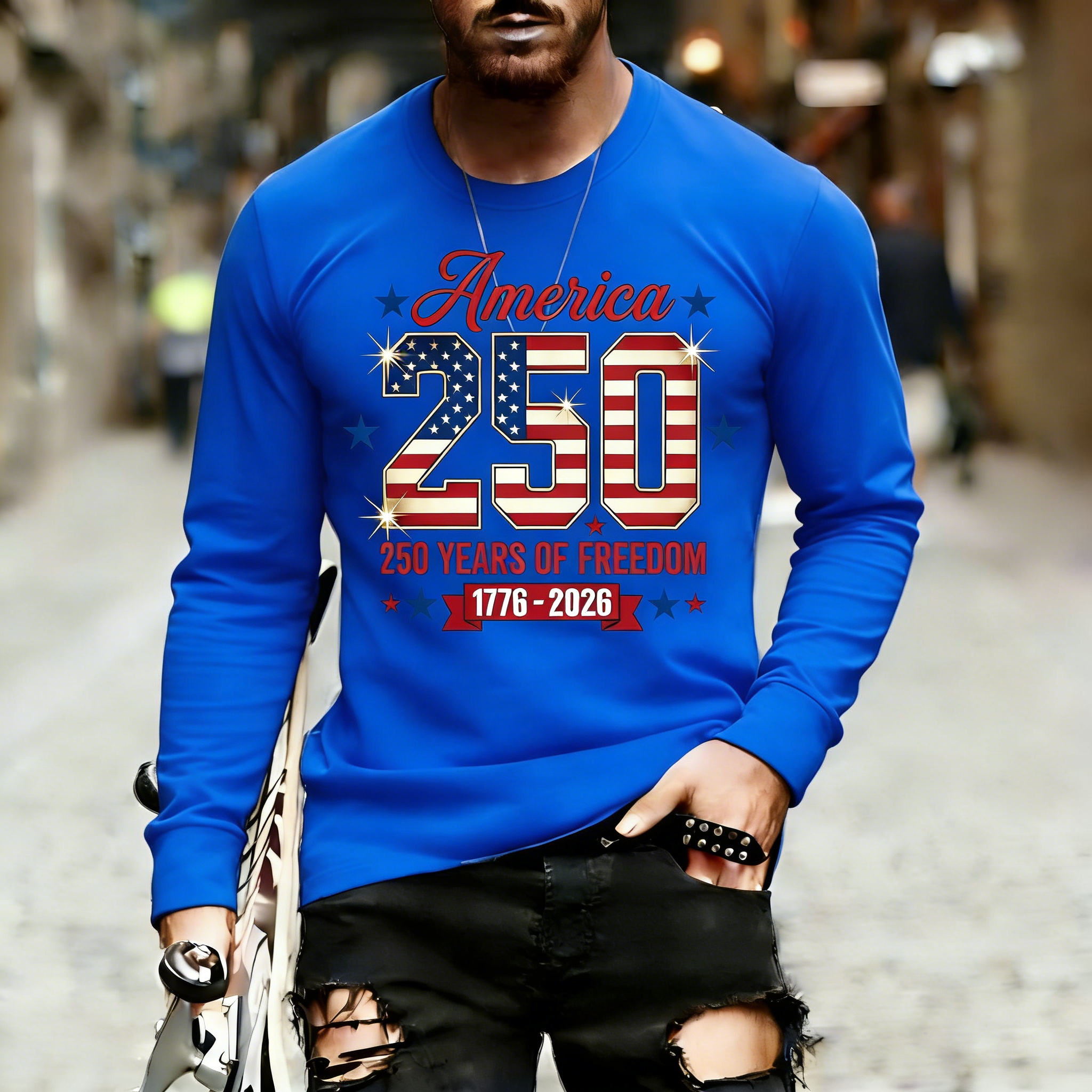 Men's Retro 250th Anniversary of the United States Independence Day America 250 Flag Print T-Shirt