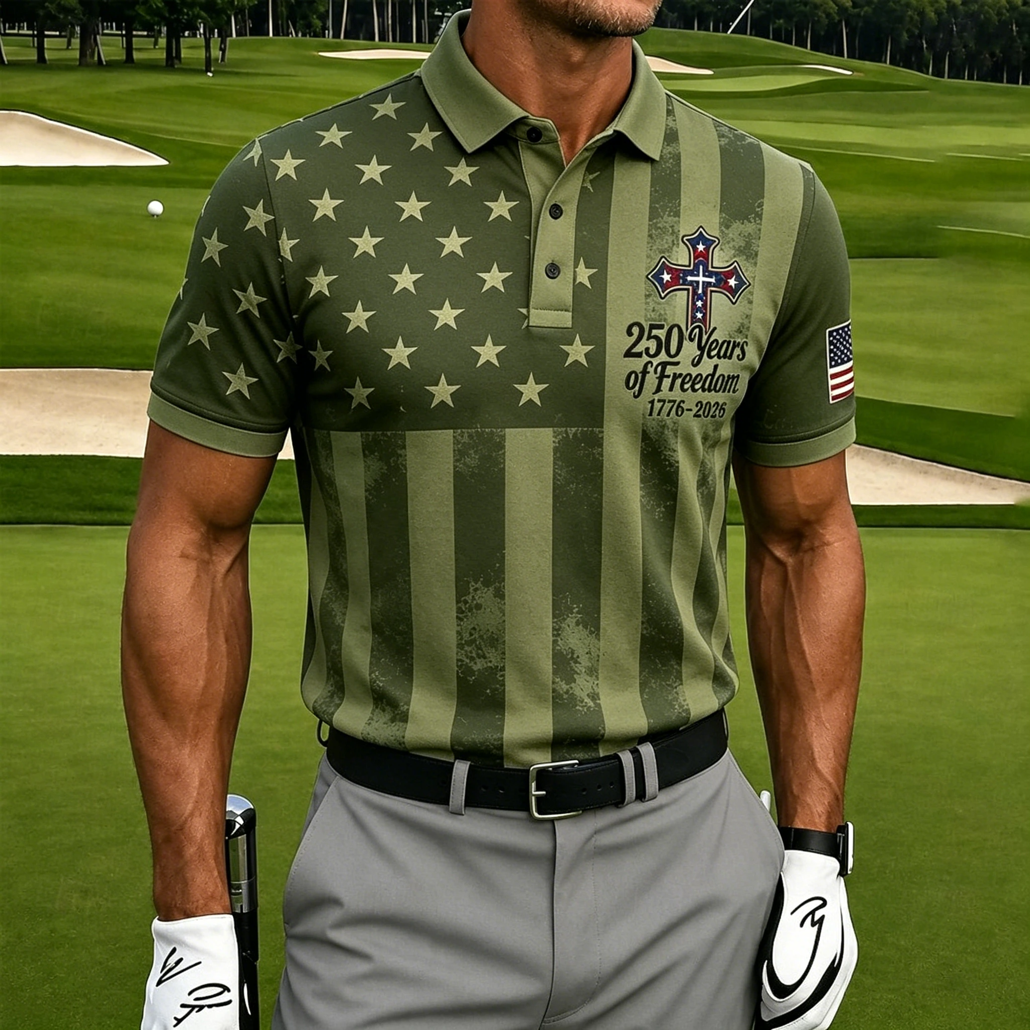 Men's Patriotic 250th Anniversary USA Flag Golf Polo – 1776–2026 Commemorative