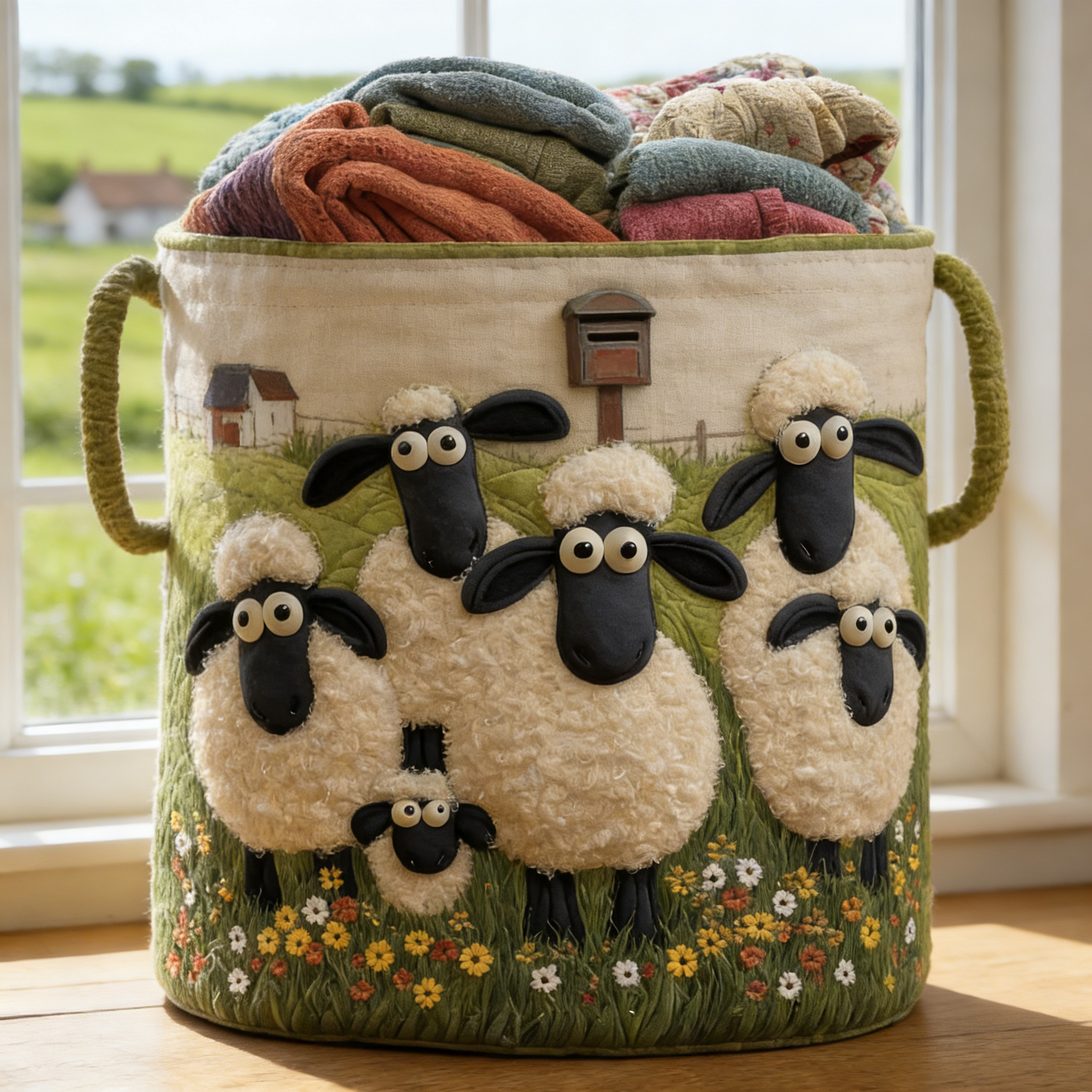 Sheep Heaven Quilted Laundry Basket