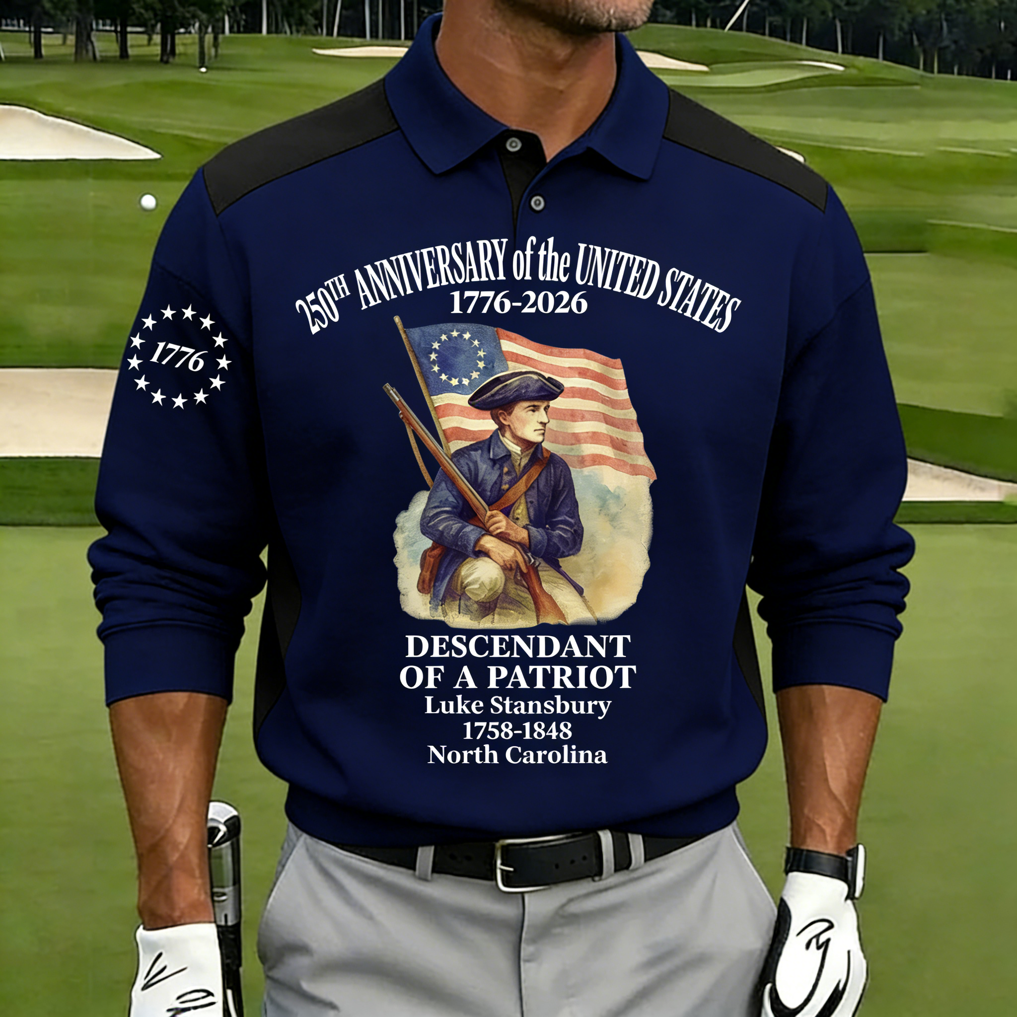 Men's 250th Anniversary of United States Independence Day Revolutionary War Commemorative Polo Shirt