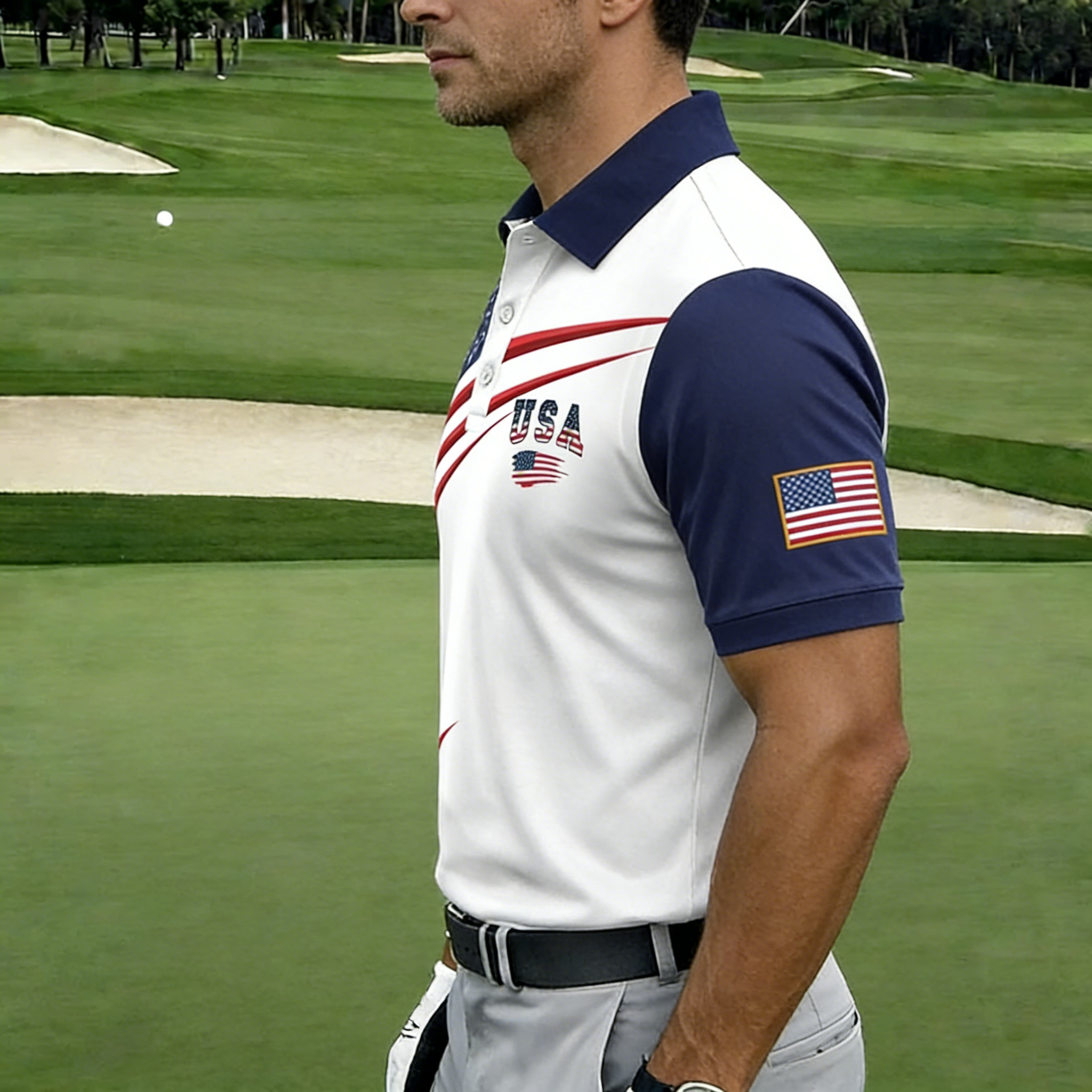 US 250th Anniversary Print Men's Golf Polo Shirt