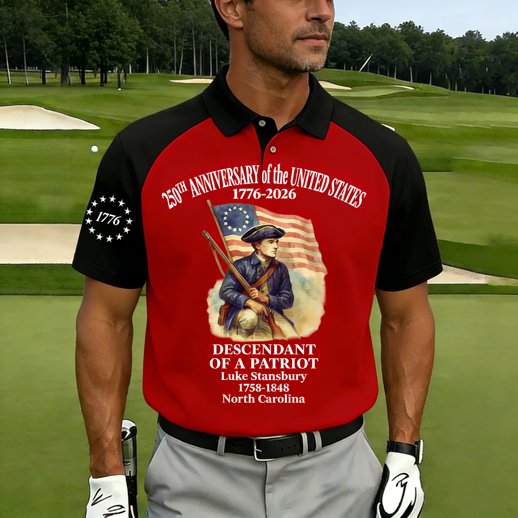 Men's 250th Anniversary of United States Independence Day Revolutionary War Commemorative Polo Shirt