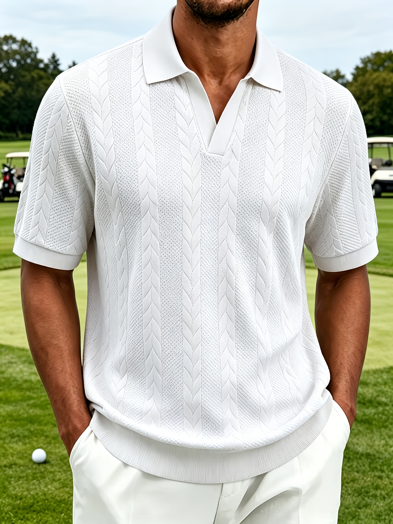 Men’s twisted-weave polo shirts, short-sleeved collared golf shirts
