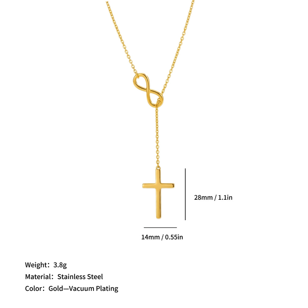 Gold Infinity Cross Lariat Necklace,Titanium alloy adjustable Y-shaped pendant jewelry