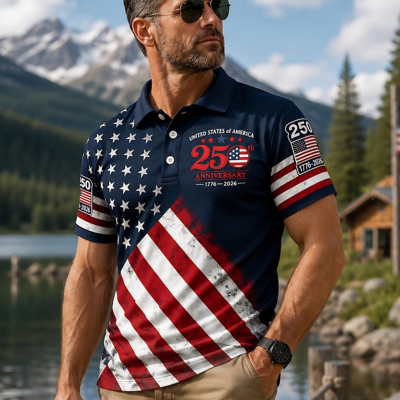 USA 250th Anniversary Polo Shirt 1776–2026, Patriotic American Flag Golf Shirt for Men Women, Gift for Dad, Husband For Independence Day