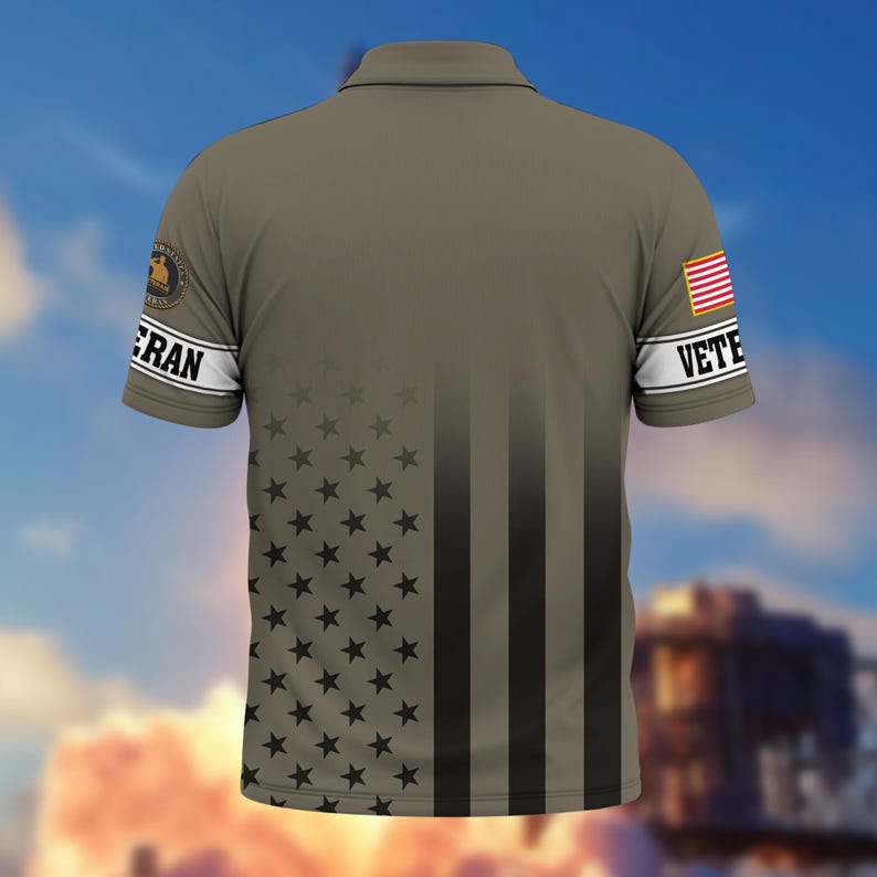 U.S. Veteran Proudly Served Patriotic Golf Polo Shirt | American Flag Star Stripe Short Sleeve Polo for Men