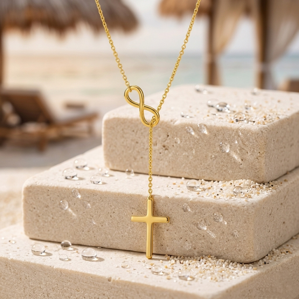 Gold Infinity Cross Lariat Necklace,Titanium alloy adjustable Y-shaped pendant jewelry