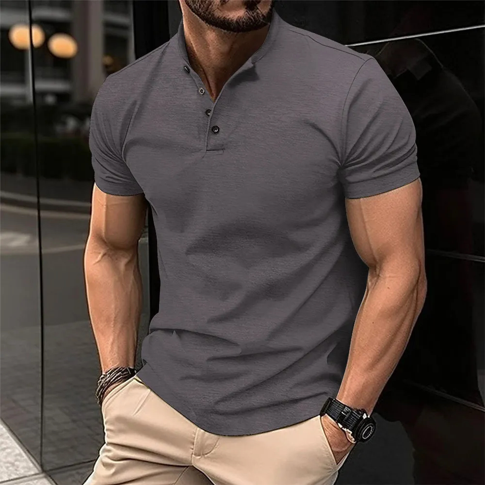 Mens Solid Color Business Casual Short Sleeve Top