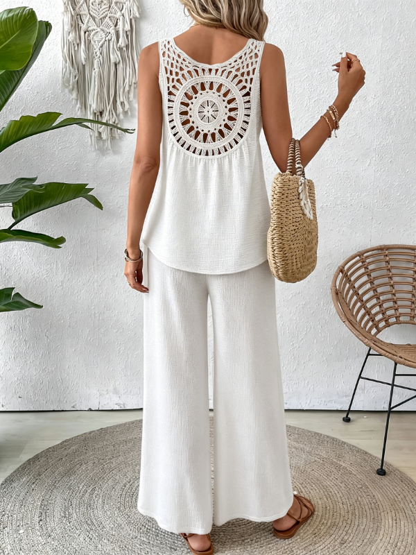 Women's Textured Sleeveless Top & Wide Leg Pants Two Piece Outfit