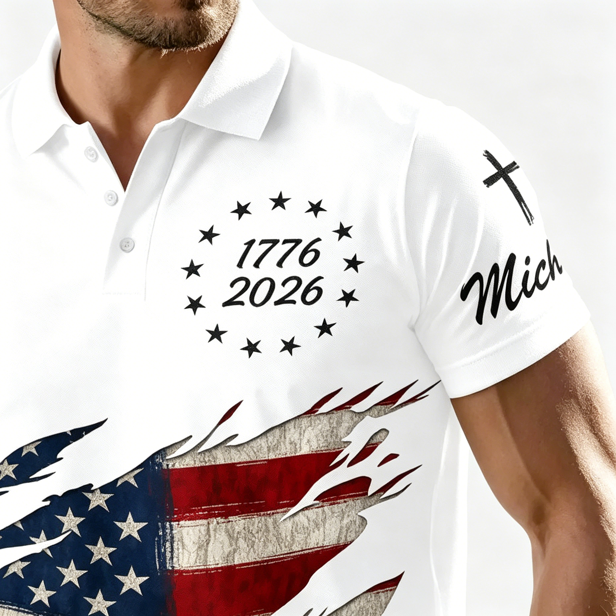 USA 1776-2026 250th Anniversary Distressed Flag Patriotic Golf Polo Shirt