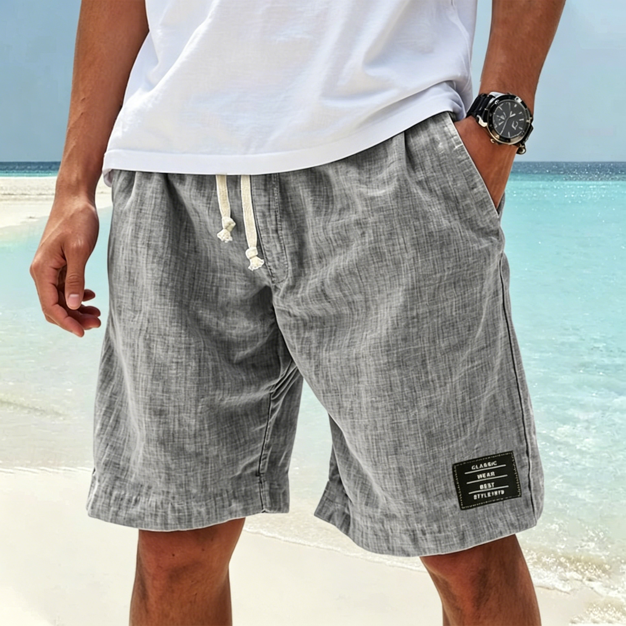 Summer Vacation Essential Men Textured Casual Shorts Relax Fit Elastic Waist Beach Daily Wear Shorts