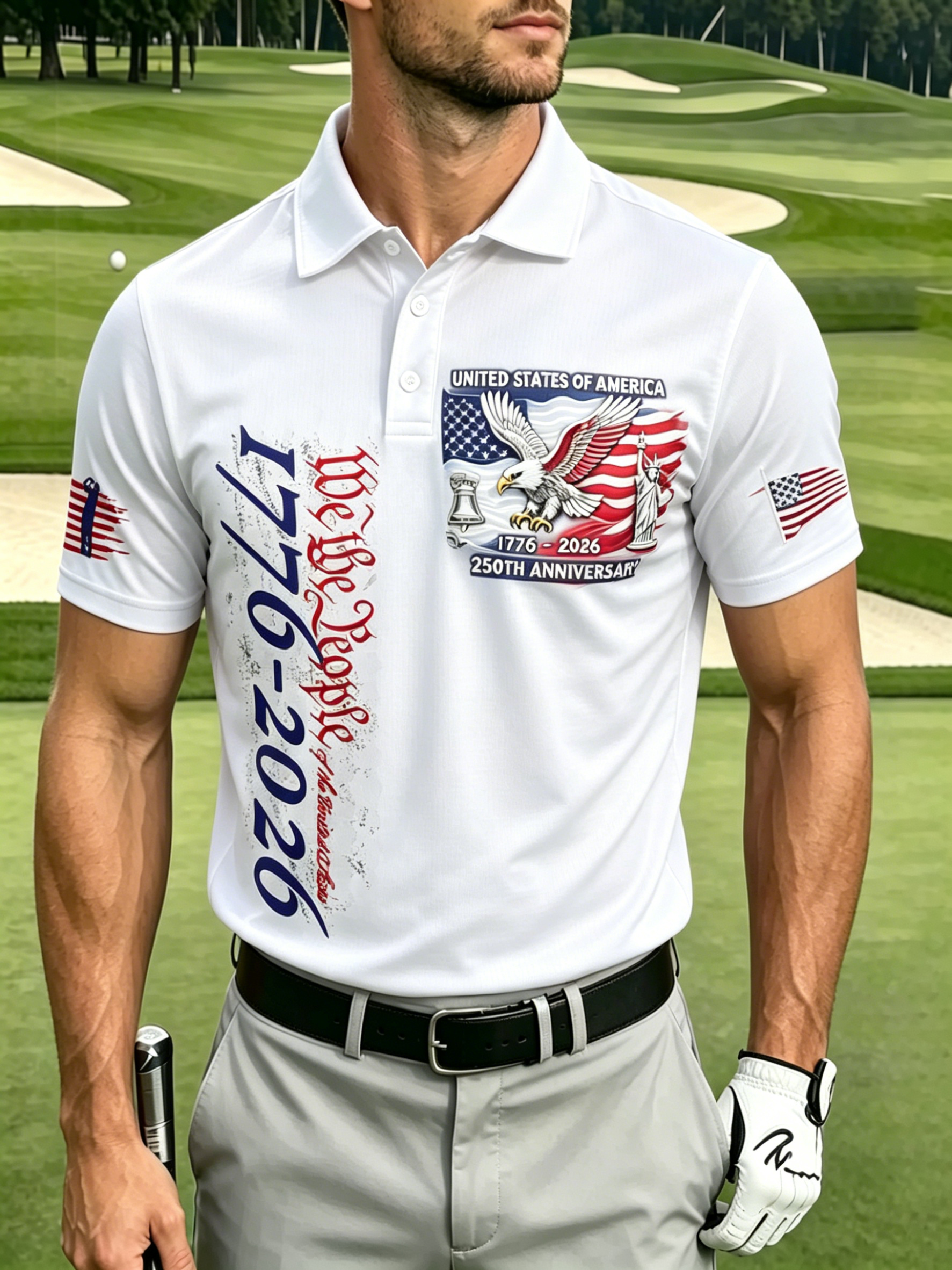 Dual USA Flag Sleeve Patch Quick Dry Breathable Athletic Short Sleeve Top