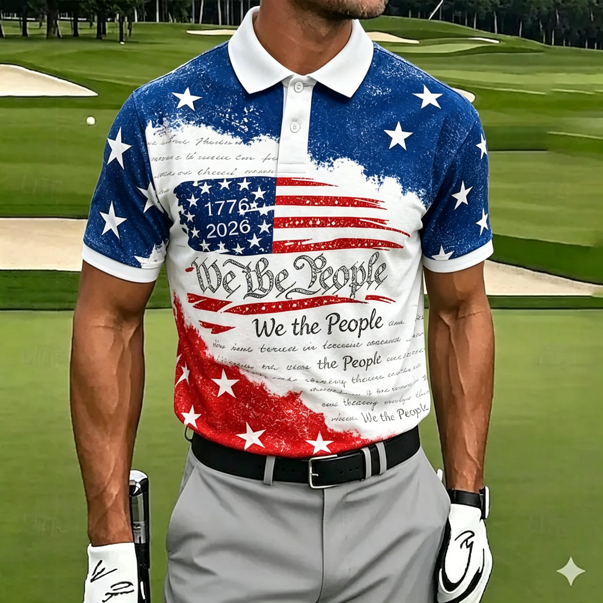 Retro Brushstroke USA Flag We The People Breathable Outdoor Sports Polo Shirt