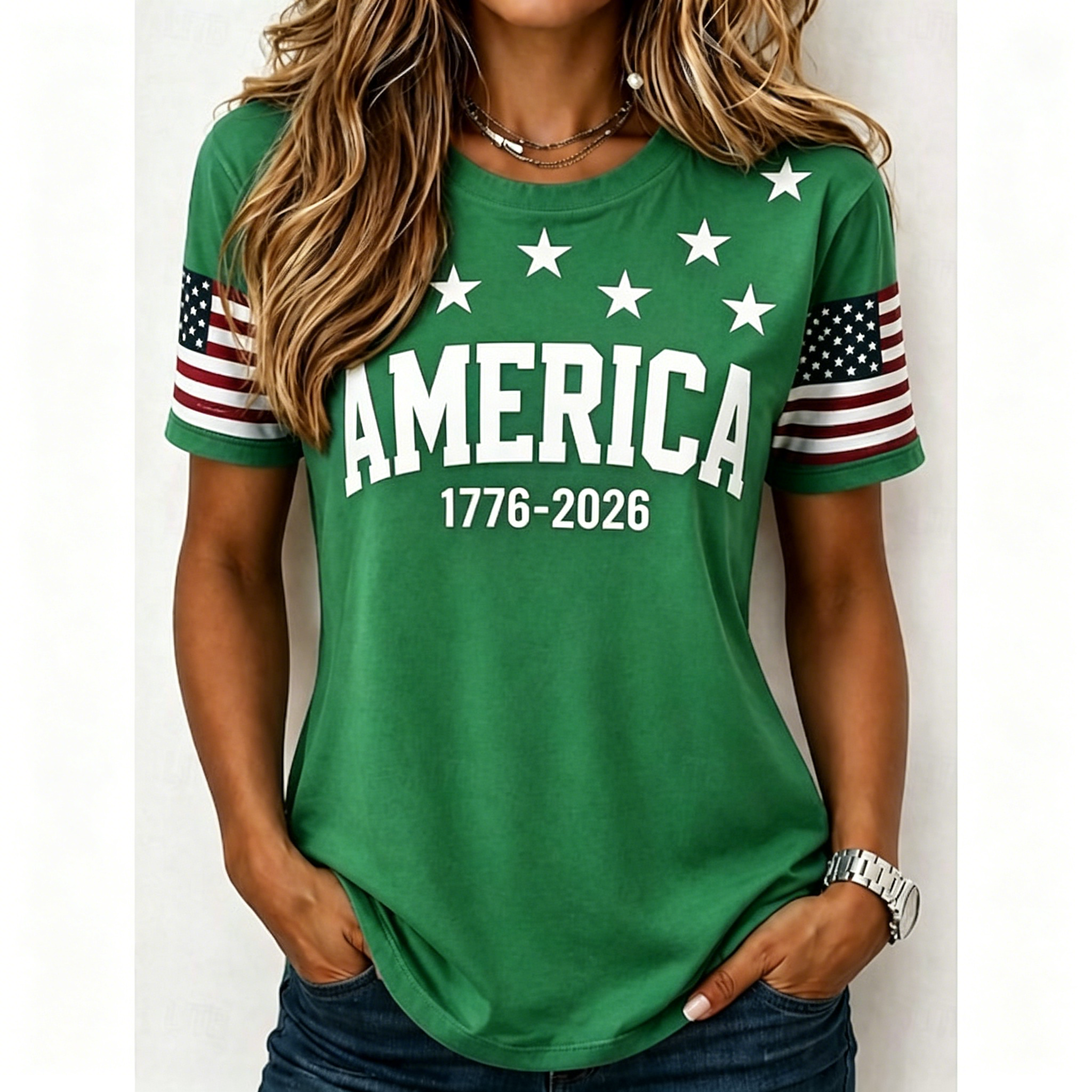 Independence Day American Flag Sleeve Crew Neck Tee