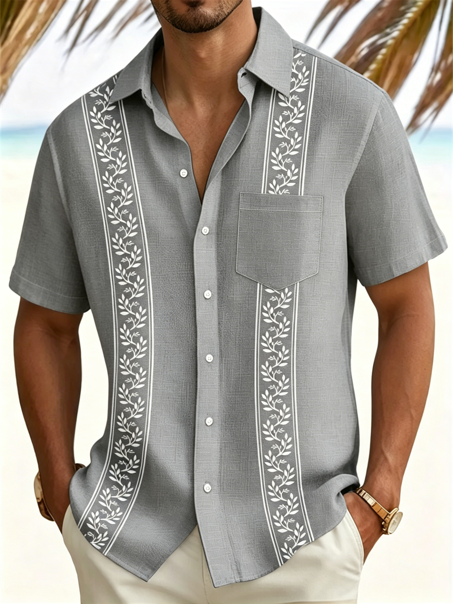 Lightweight Textured Mens Resort Wear Short Sleeve Shirt